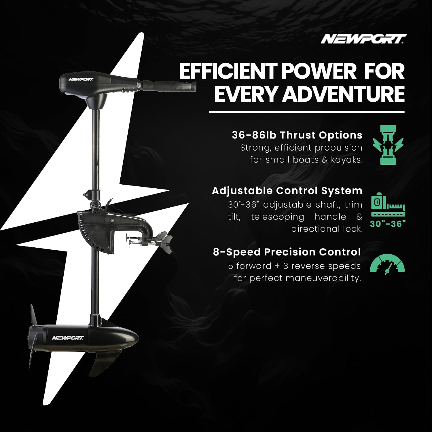 Newport NV-Series Thrust Saltwater Transom Mounted Trolling Electric Trolling Motor w/LED Battery Indicator