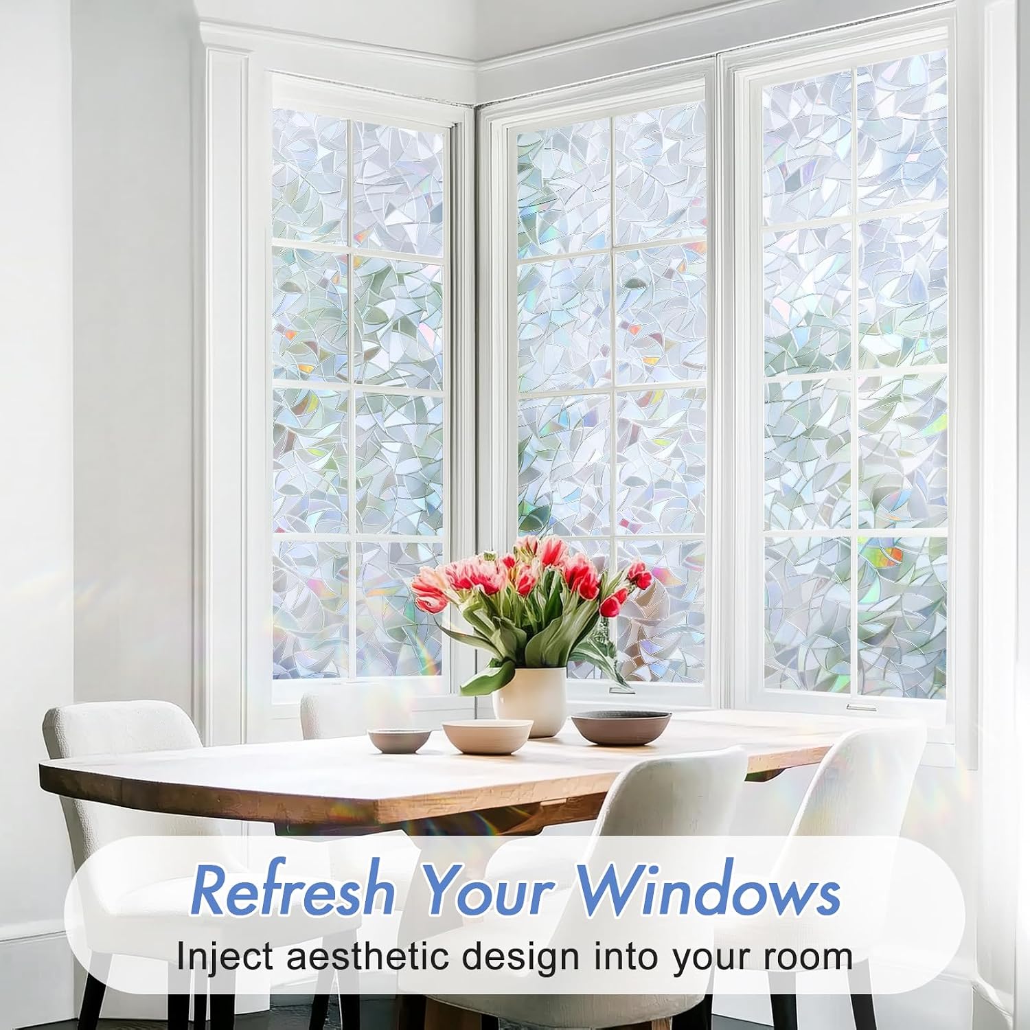 Haton Window Privacy Film, Stained Glass Rainbow Film, 17.5" x 78.7"
