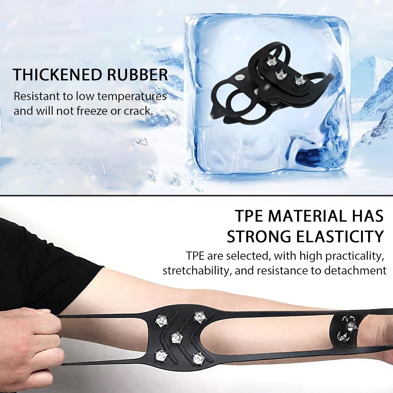 2 Pairs Ice Cleats for Shoes and Boots,Universal 8 Steel Studs Crampon Ice & Snow Grippers for Winter Hiking Climbing Ice Fishing,Anti-Slip