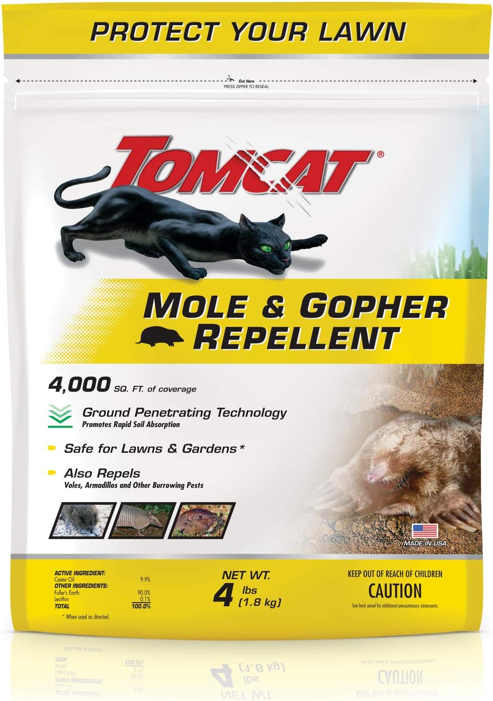Tomcat Mole & Gopher Repellent Granules, 4 lbs. | Mole Repellent Granules Formulated with Castor Oil, For Lawns