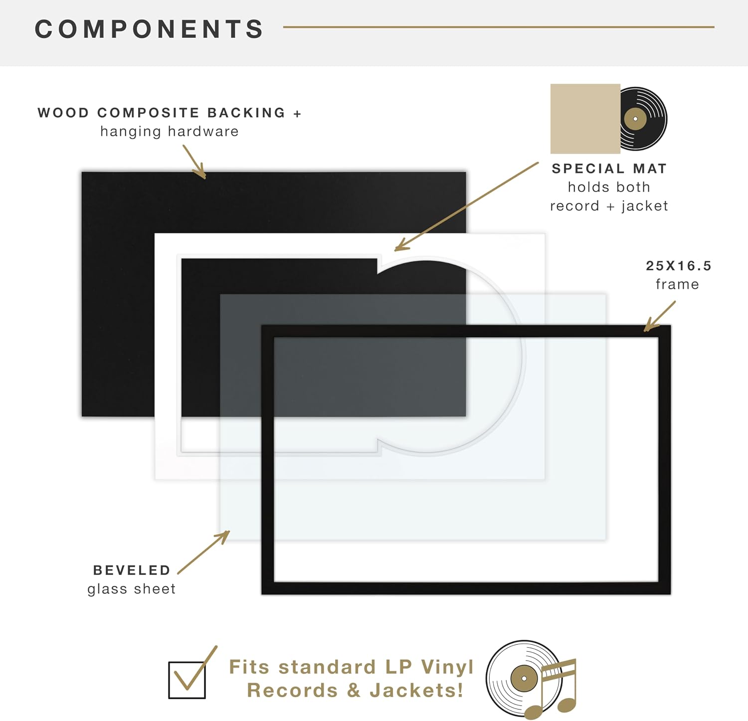 MCS Single Matted Record Album Frame, 15x15, Black