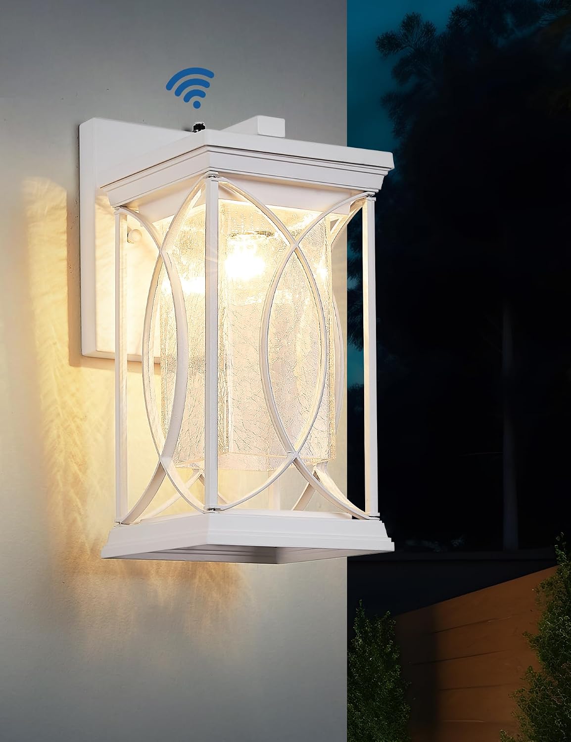 Dusk to Dawn Modern Outdoor Coach Lantern Exterior Light Fixtures Black Aluminum with Crack-Like Glass Waterproof Wall Sconce Mission Outside Light