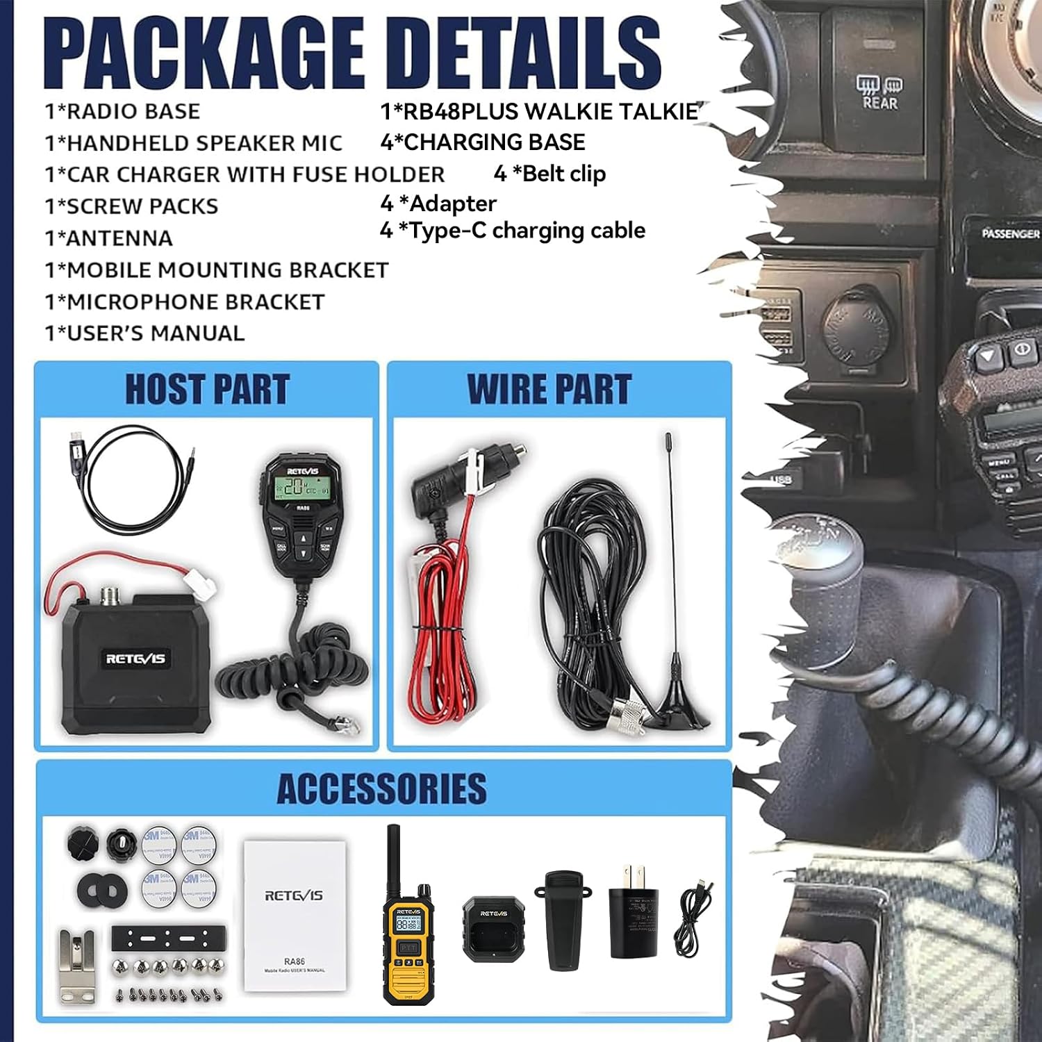 Retevis RB48PLUS GMRS Walkie Talkies Long Range,IP67 Waterproof 2 Way Radio | Repeater Capable, Dual PTT, Vibration Alert, NOAA, SOS, for Hurricane Preparedness, Emergency Communication, Outdoor, 2 Pack