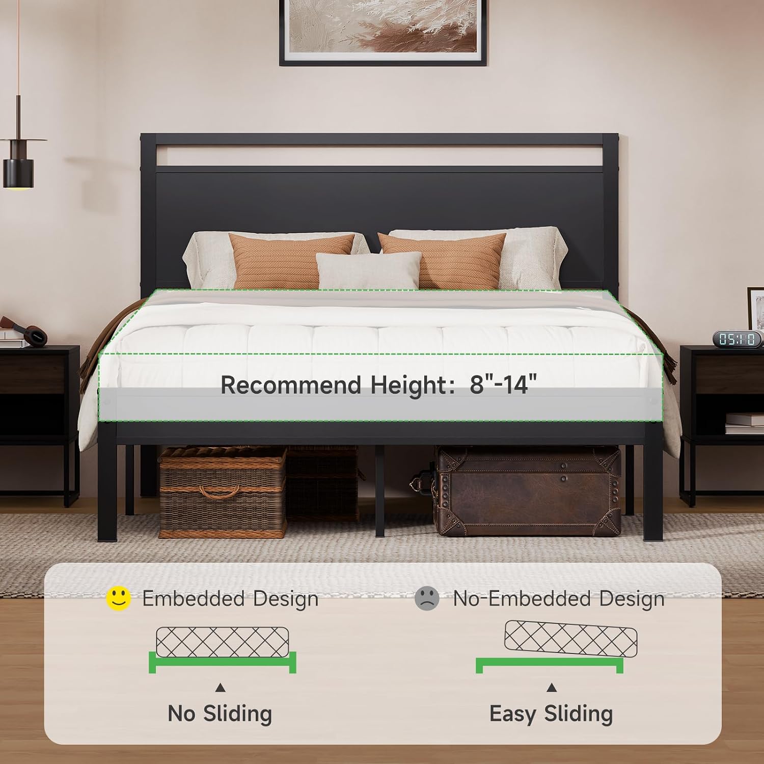 Z-hom Easy Assembly Queen Bed Frame & Headboard Footboard,Underbed Storage | Sturdy Metal Structure,Silent Anti-Slip Support,Under Bed Storage Space,No Box Spring Needed,Modern Bedroom Furniture