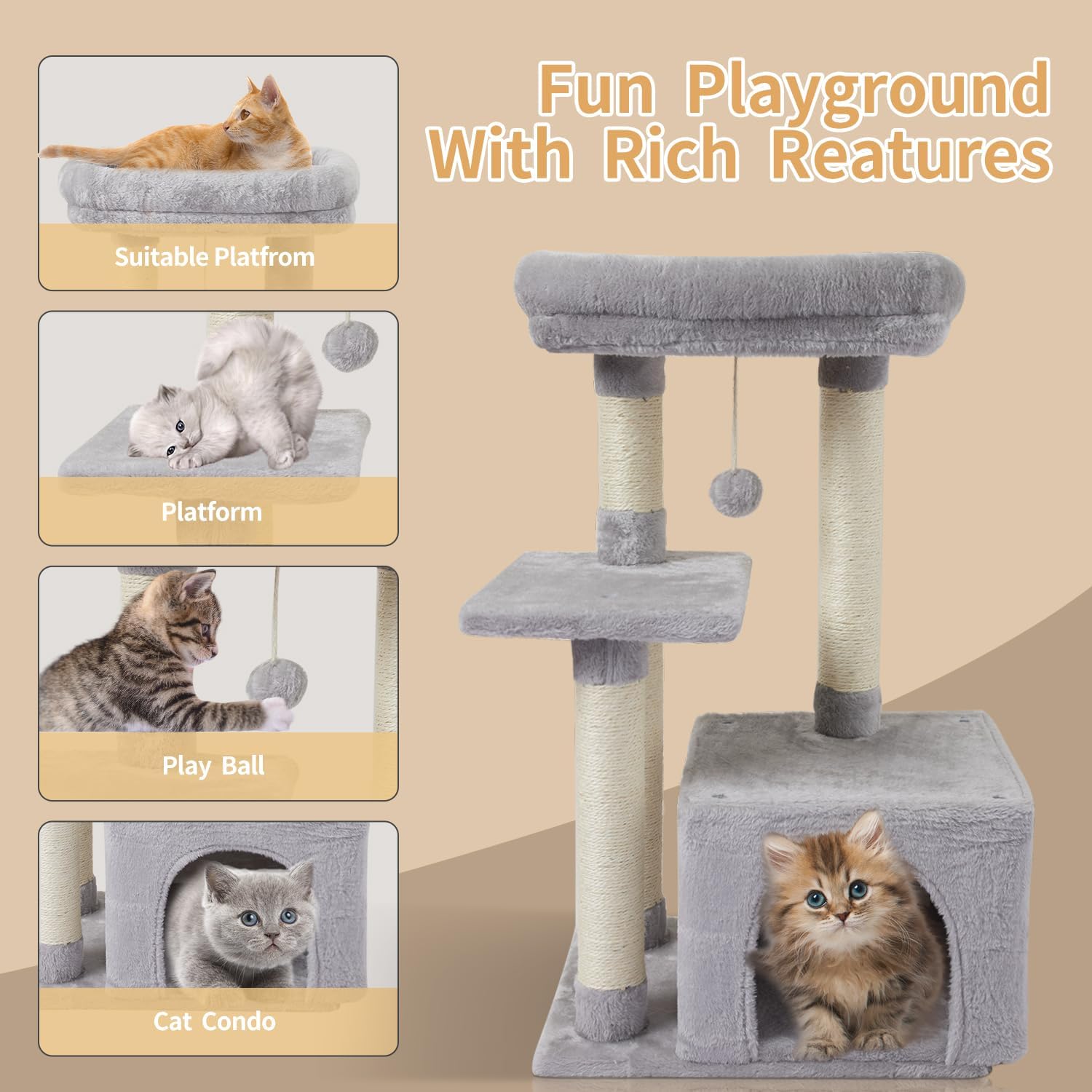 Cute Cat Tree Kitten Cat Tower Condo Cat Furniture Sisal Scratching Posts G