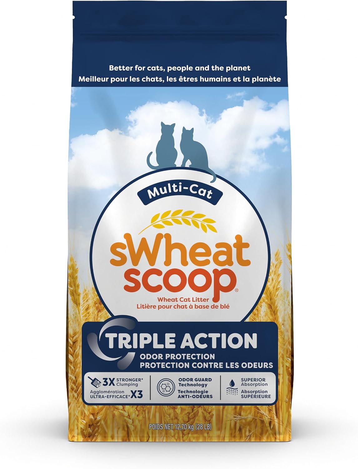 sWheat Scoop Natural Wheat Multi-Cat Litter, Superior Clumping with Odor Neutralizing Enzymes, 25 Pound Bag