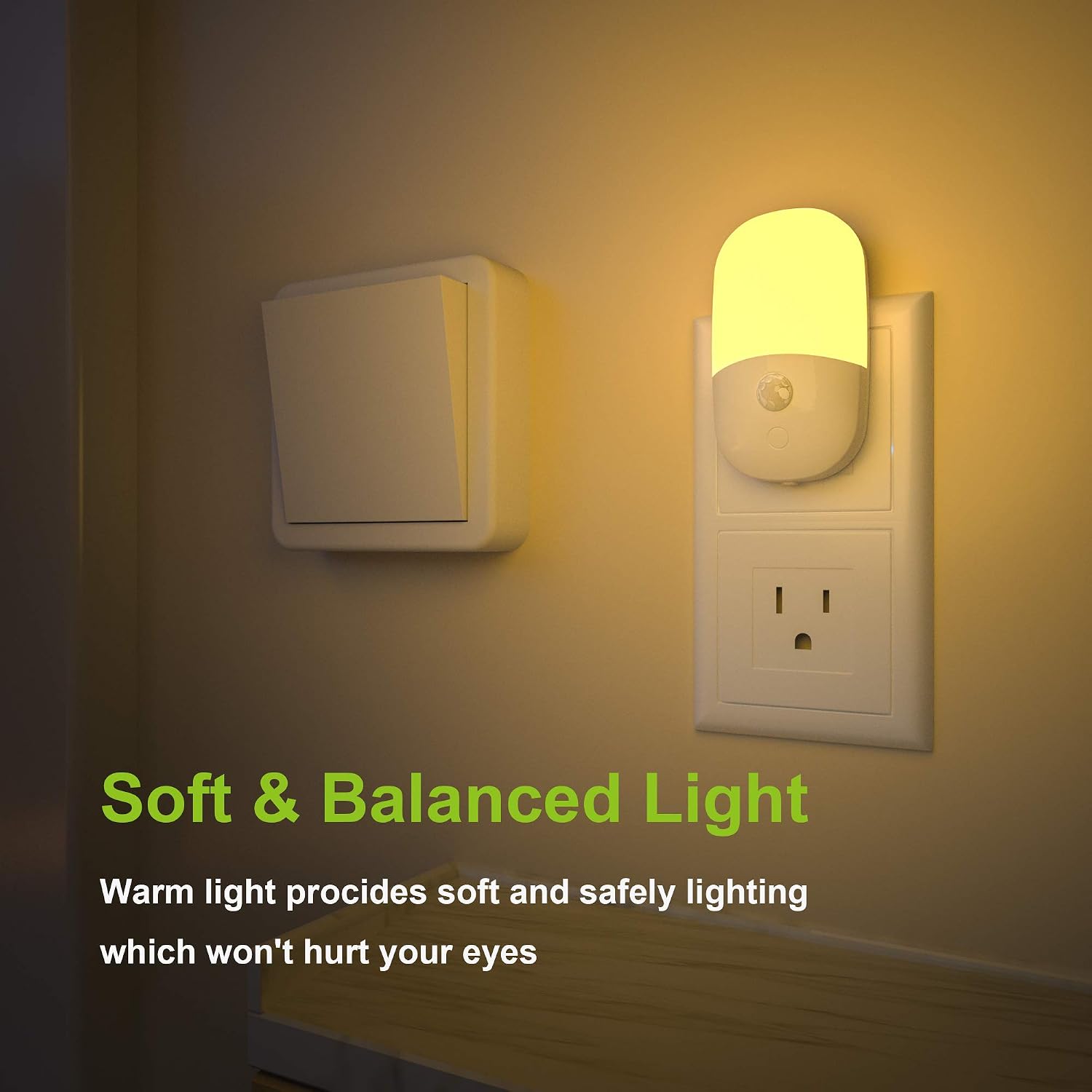 MAZ-TEK Plug in Motion Sensor Dimmable Night Light, Soft Warm White LED Nightlight with Dusk to Dawn Motion Sensor, Adjustable Brightness for Bedroom