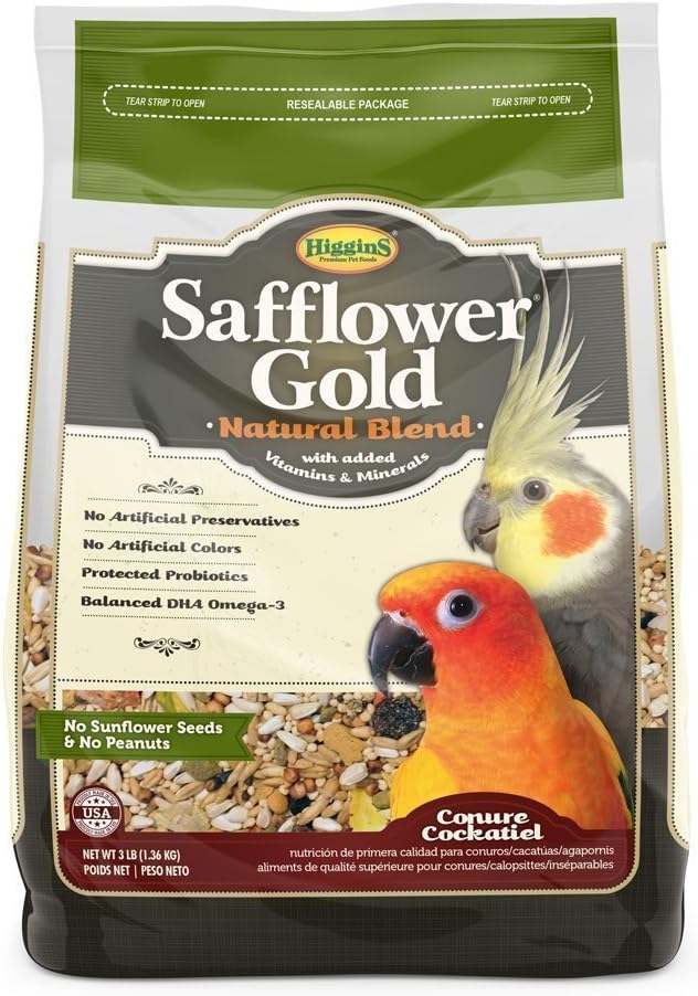 Higgins Safflower Gold Natural Food Mix for Conures & Cockatiels, 3lbs