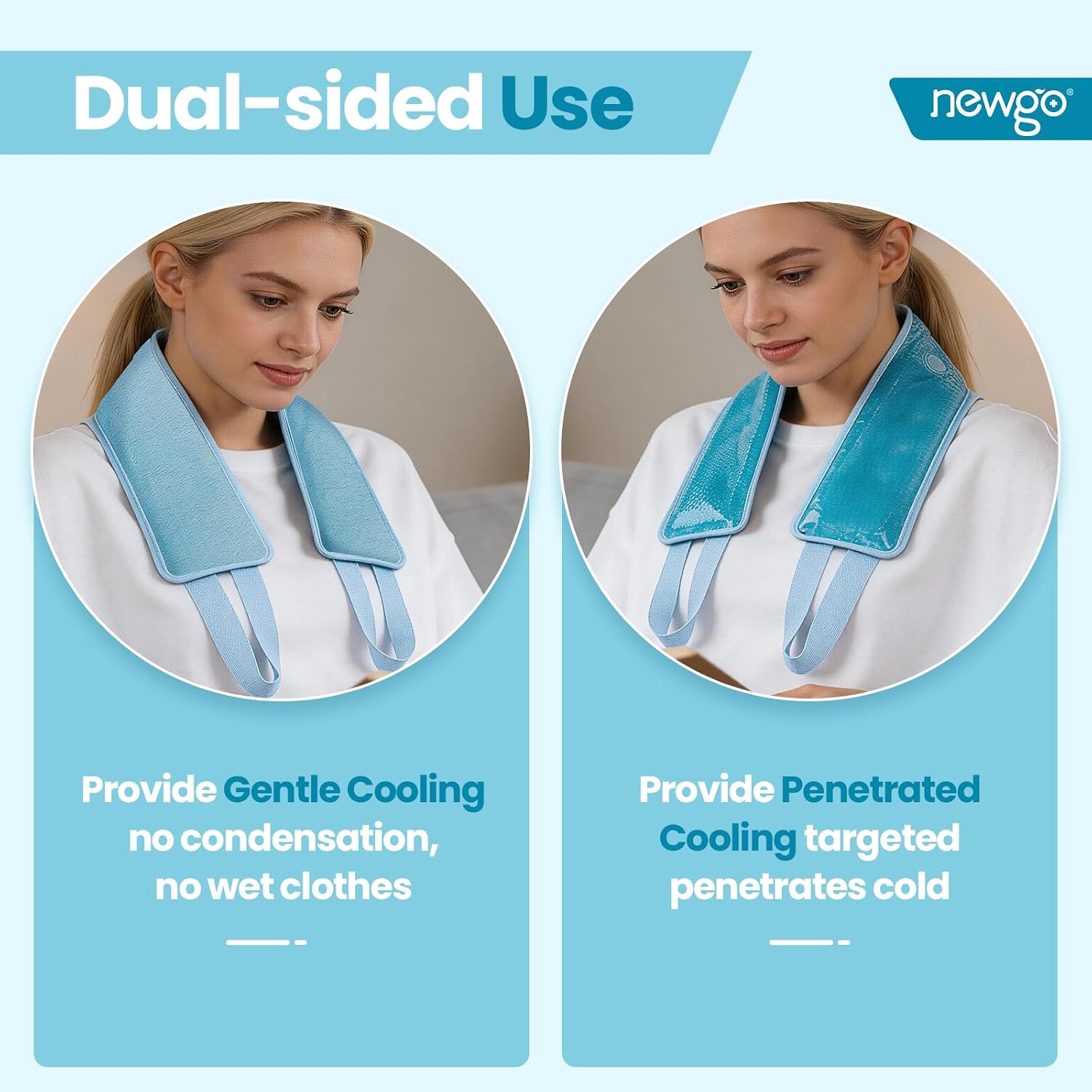 NEWGO Ice Pack for Neck Pain Relief, FSA Eligible, Blue | Double-sided Material, Neck Ice Wrap for Cervical Pain, Office Pressure, Sports Injuries