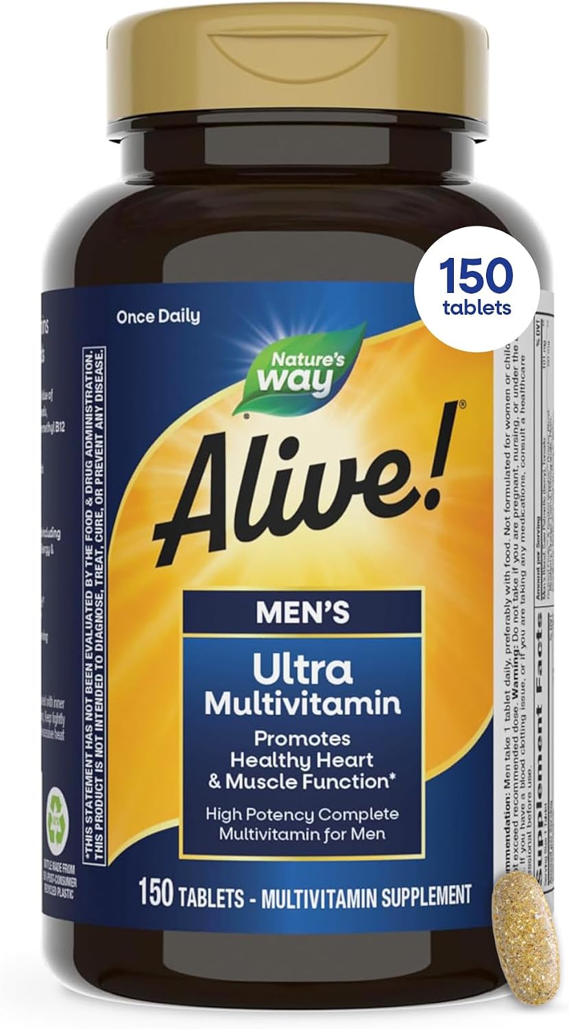 Nature's Way Alive! Men’s Daily Ultra Potency Multivitamin Tablets, 60 ct | Complete High Potency Men’s Daily Vitamin Promotes Heart & Muscle Function*, B-Vitamins, Zinc and Antioxidants