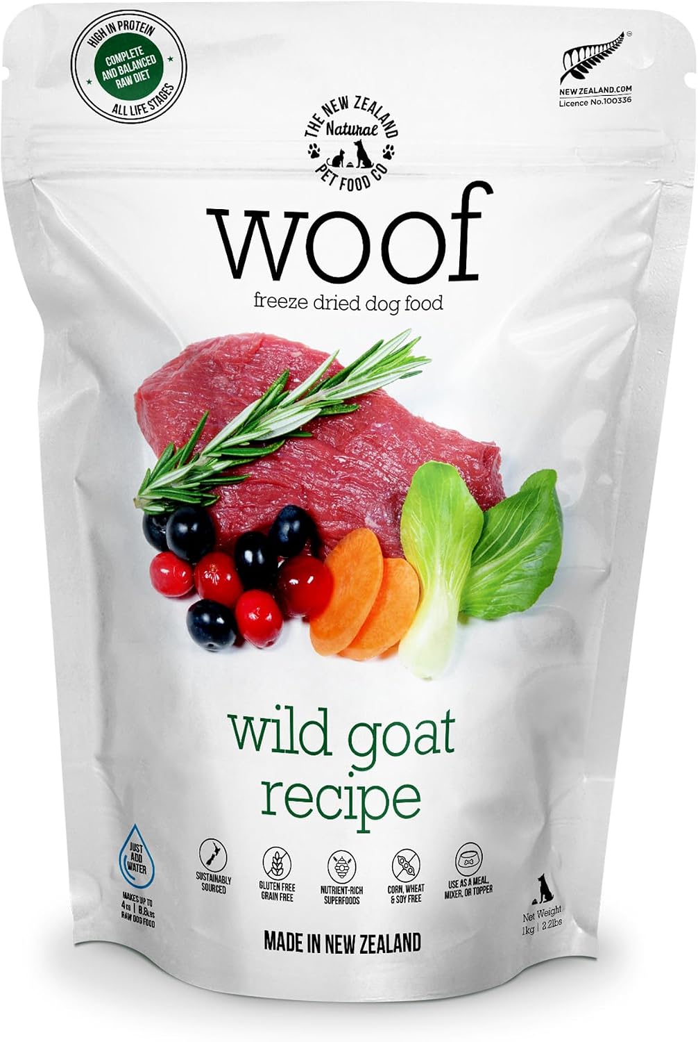 The New Zealand Natural Pet Food Co. Woof Freeze Dried Dog Food - Wild Venison, High Protein, Dog Food Topper & Dog Treats, All Life Stages, 1.76 oz
