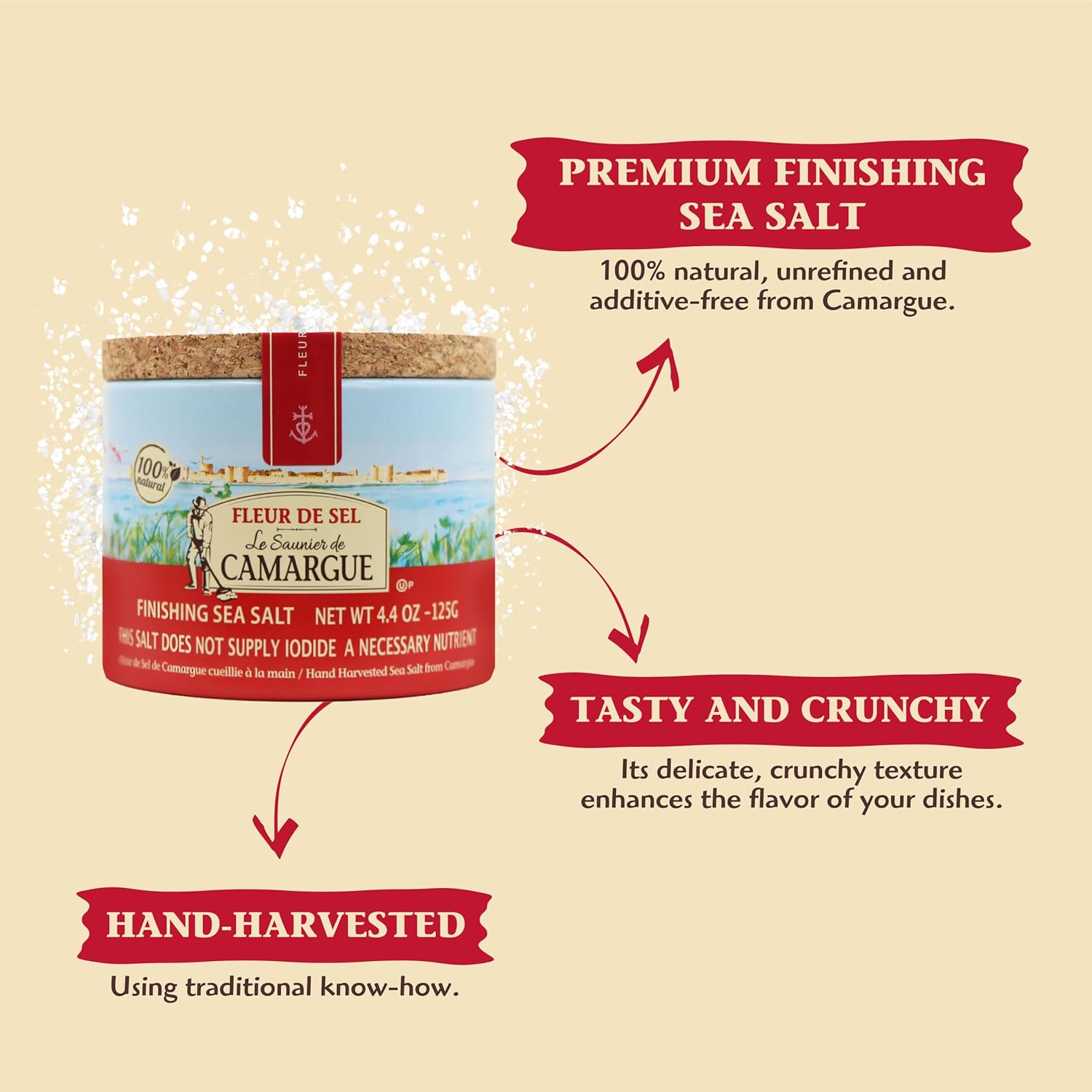 Le Saunier De Camargue | French Fleur Del Sel | Finishing Sea Salt, 4.4 oz (Pack of 3)