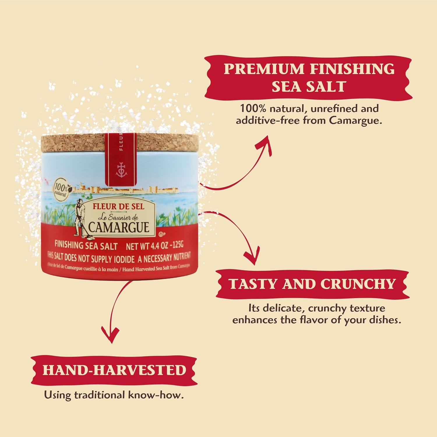 Le Saunier De Camargue | French Fleur Del Sel | Finishing Sea Salt, 4.4 oz (Pack of 4)