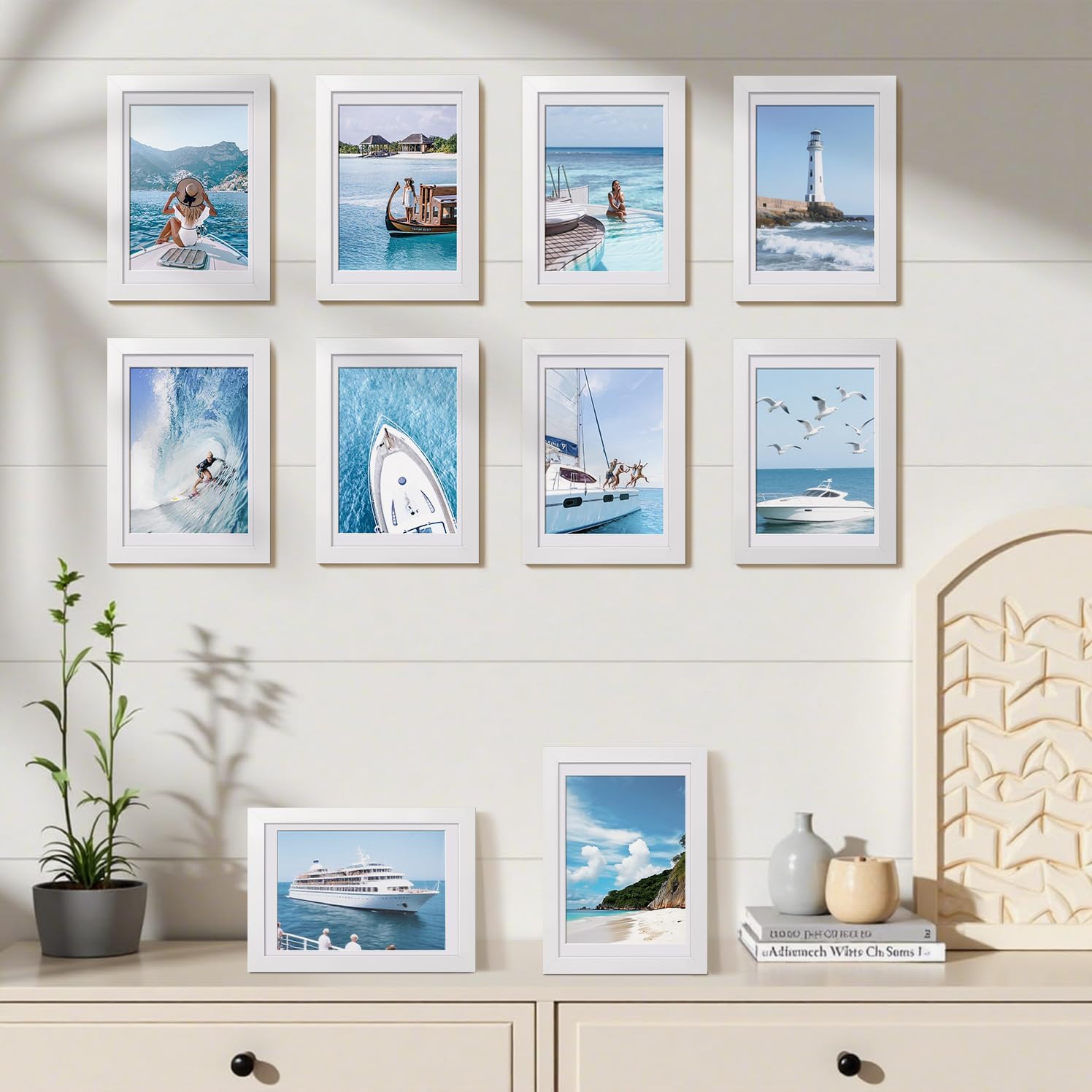 HappyHapi 8x10 Picture Frame Set of 6, Wall or Tabletop Display, White