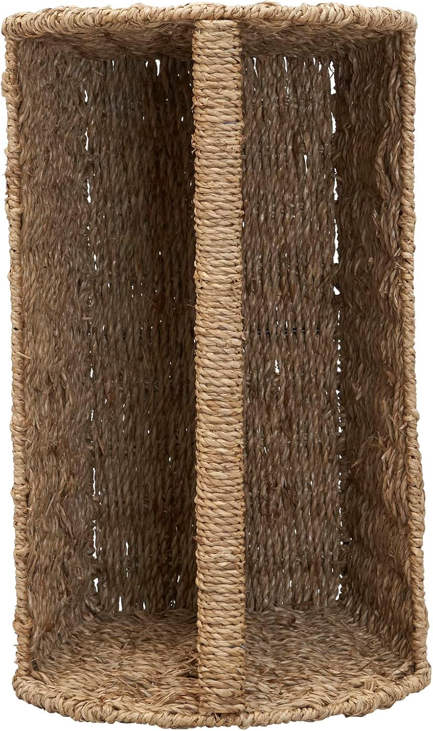 Household Essentials Wicker Magazine Rack, Handwoven Seagrass, Strong Metal Wire Frame, Built-In Handle and Divider, Lightweight, Contemporary, Great for Puzzle Books, Mail and More, Natural