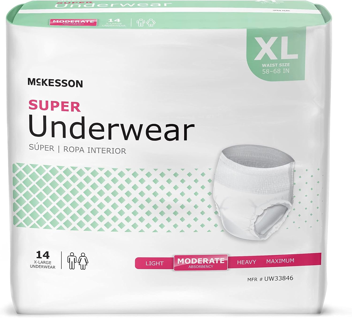 McKesson Super Adult Incontinence Underwear, Medium, Moderate, 44 in, 80 ct