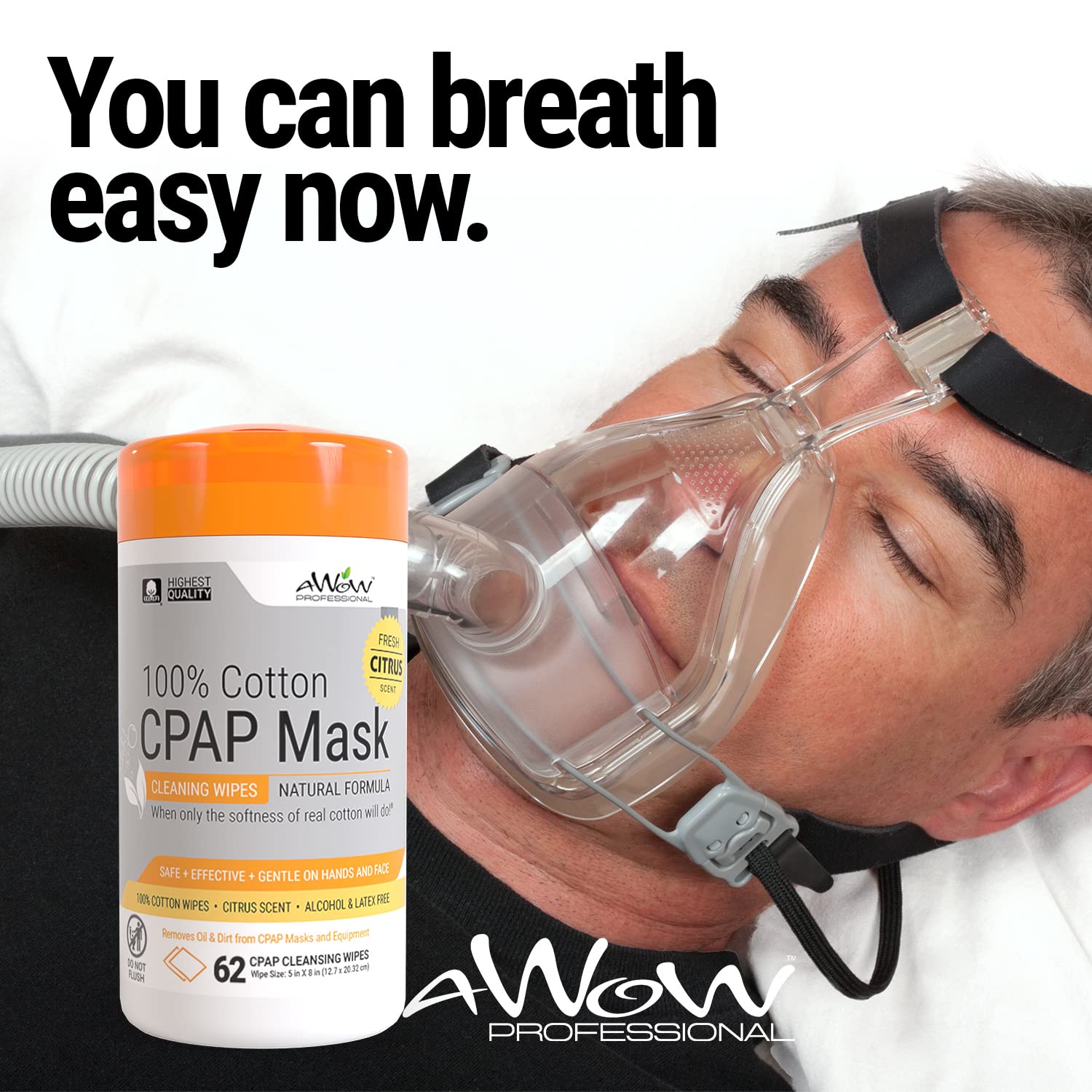 AWOW Scented CPAP Wipes CPAP Mask Cleaner for Daily CPAP/BiPAP Mask Maintenance, 100% Cotton Safe on CPAP Masks