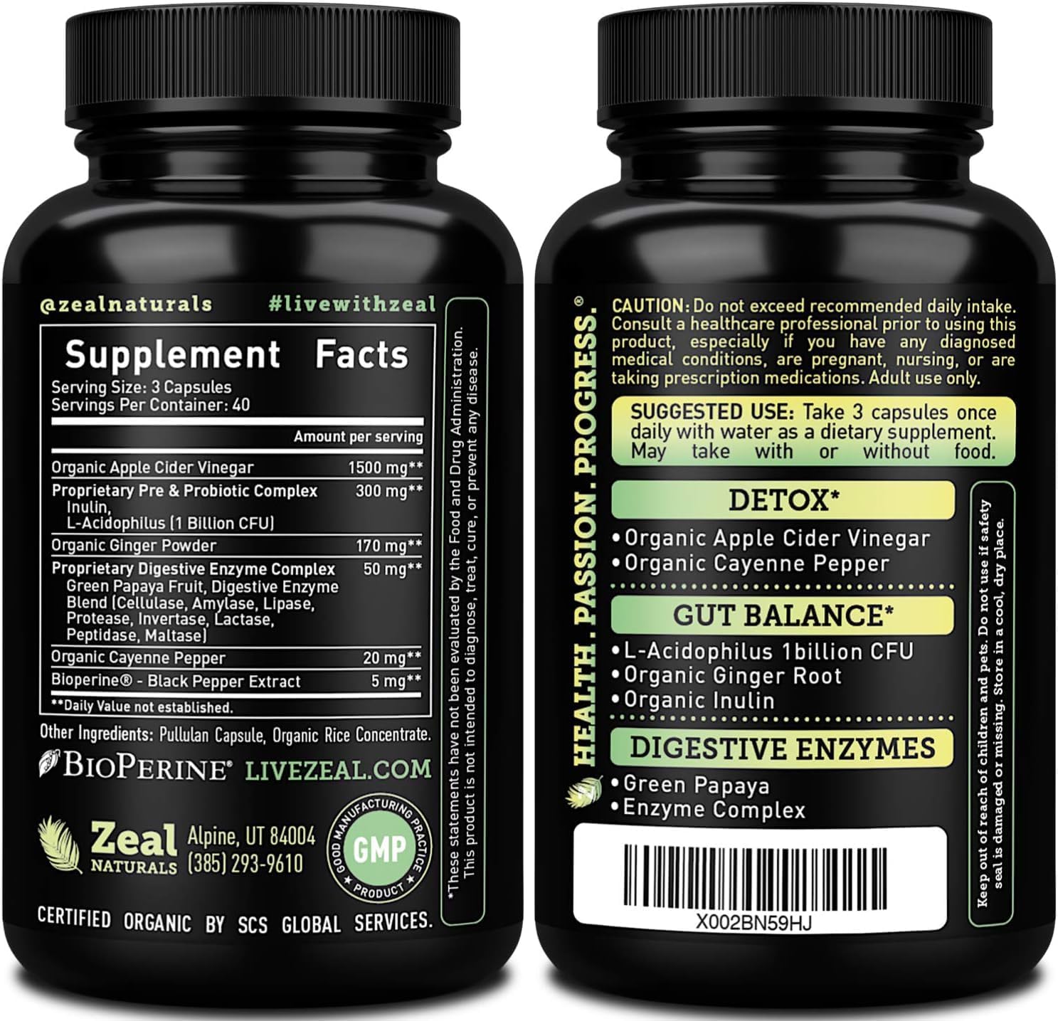Zeal Organic Apple Cider Vinegar Capsules + Digestive Complex | GLP-1 Support