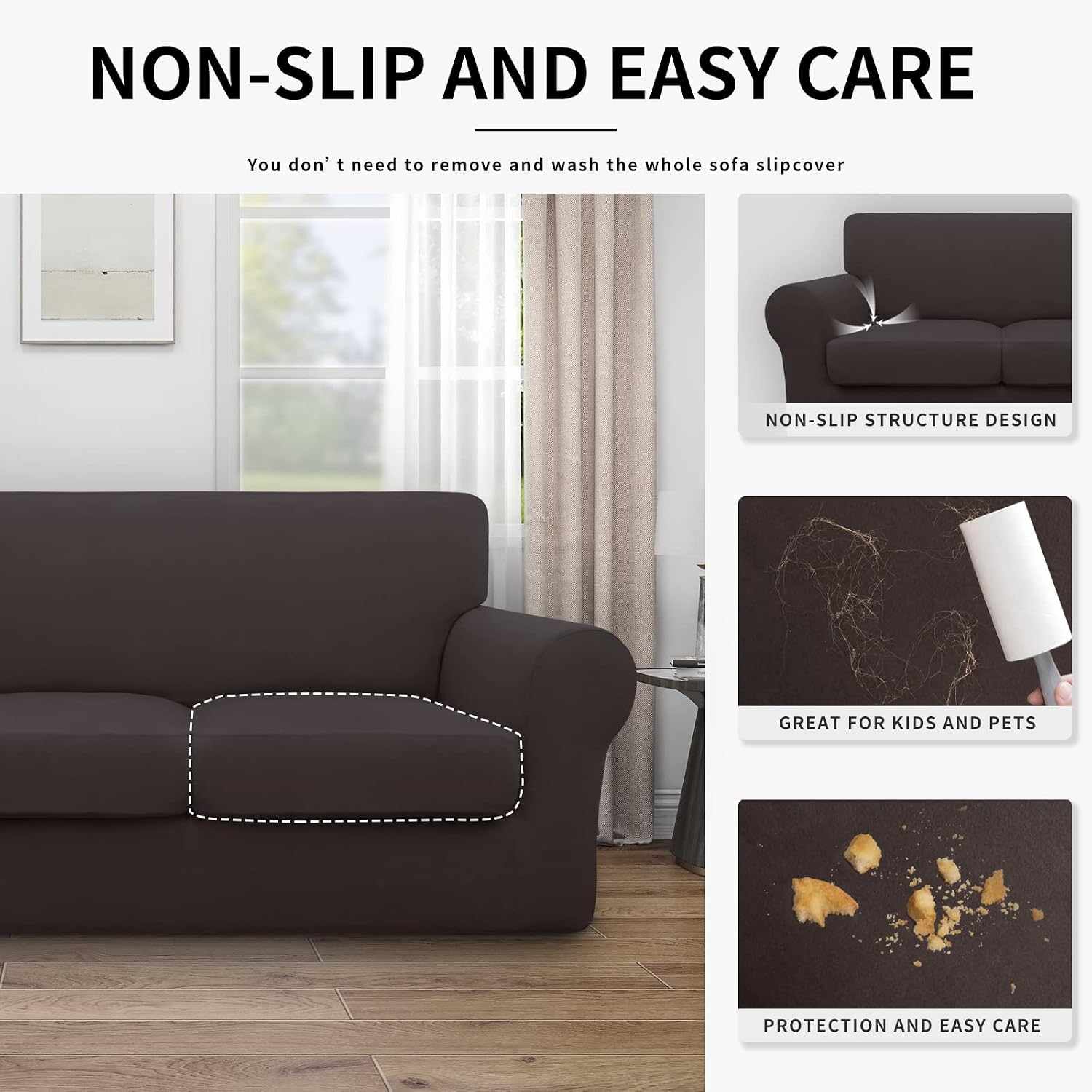 Easy-Going 4 Pieces Waterproof Recliner Chair Slipcover Washable | Stretch Soft Couch Cover for Dogs, Sofa Slipcover for Recliner Couch Furniture Protector for Kids, Pets Dark Gray