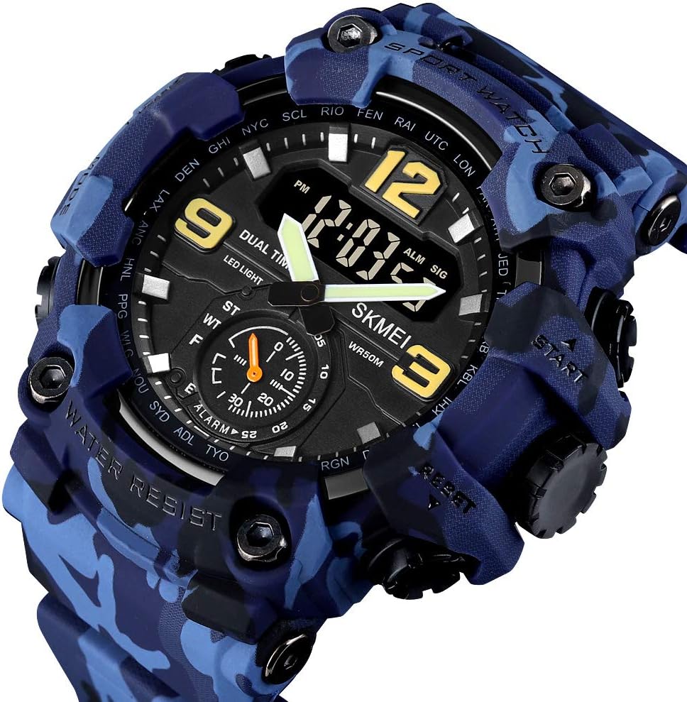 FANMIS Men's Analog Digital Sport Watch Military Dual Display 50M LED Watch | Men's Dual Display Sports Watches With Led Backlight Alarm Stopwatch 12/24h Time Outdoor Running Swimming