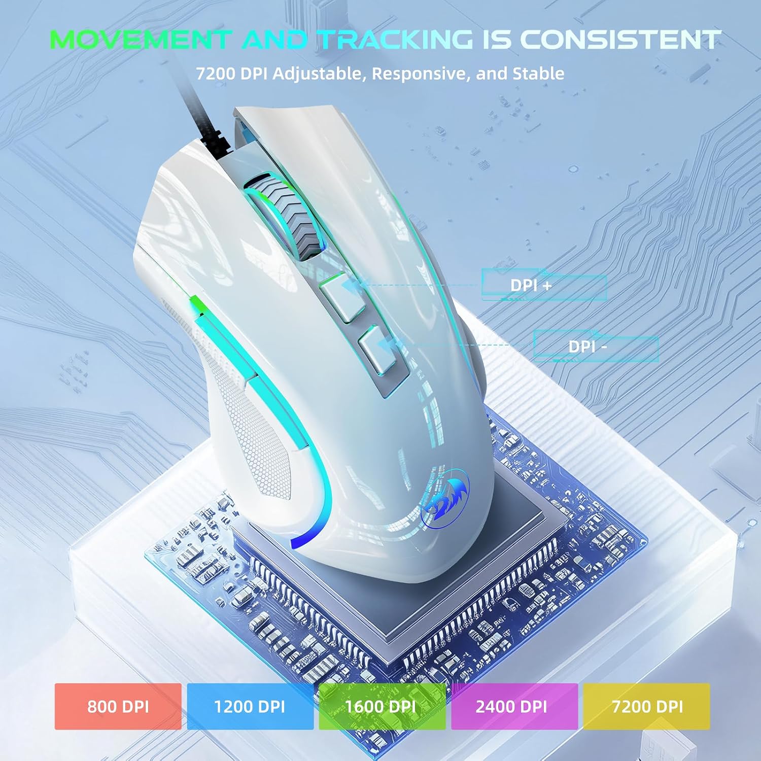 Redragon M602 Gaming Mouse, Ergonomic RGB Gaming Mouse Wired with 7200 Adjustable DPI, 9 Programmable Buttons, Professional Software for Gamer Office [Black]