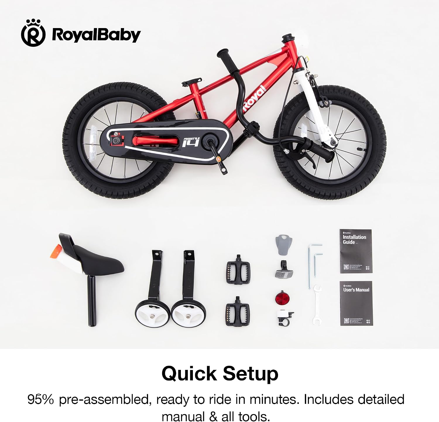 RoyalBaby Freestyle Kids Bike 12 14 16 Inch with Training Wheels, 18 Inch with Kickstand, Bicycle for Ages 3-10 Years Boys Girls