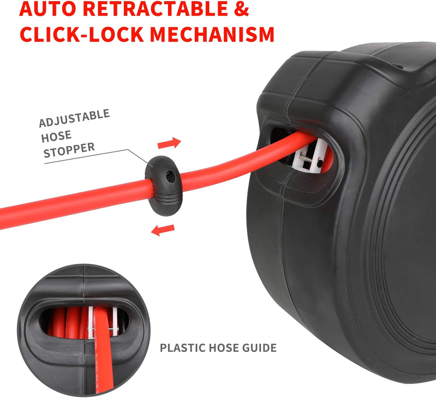 Hromee Air Compressor Hose Reel with Automatic Retractable Enclosed 3/8 Inch × 50 Feet Hybrid Pneumatic Hose