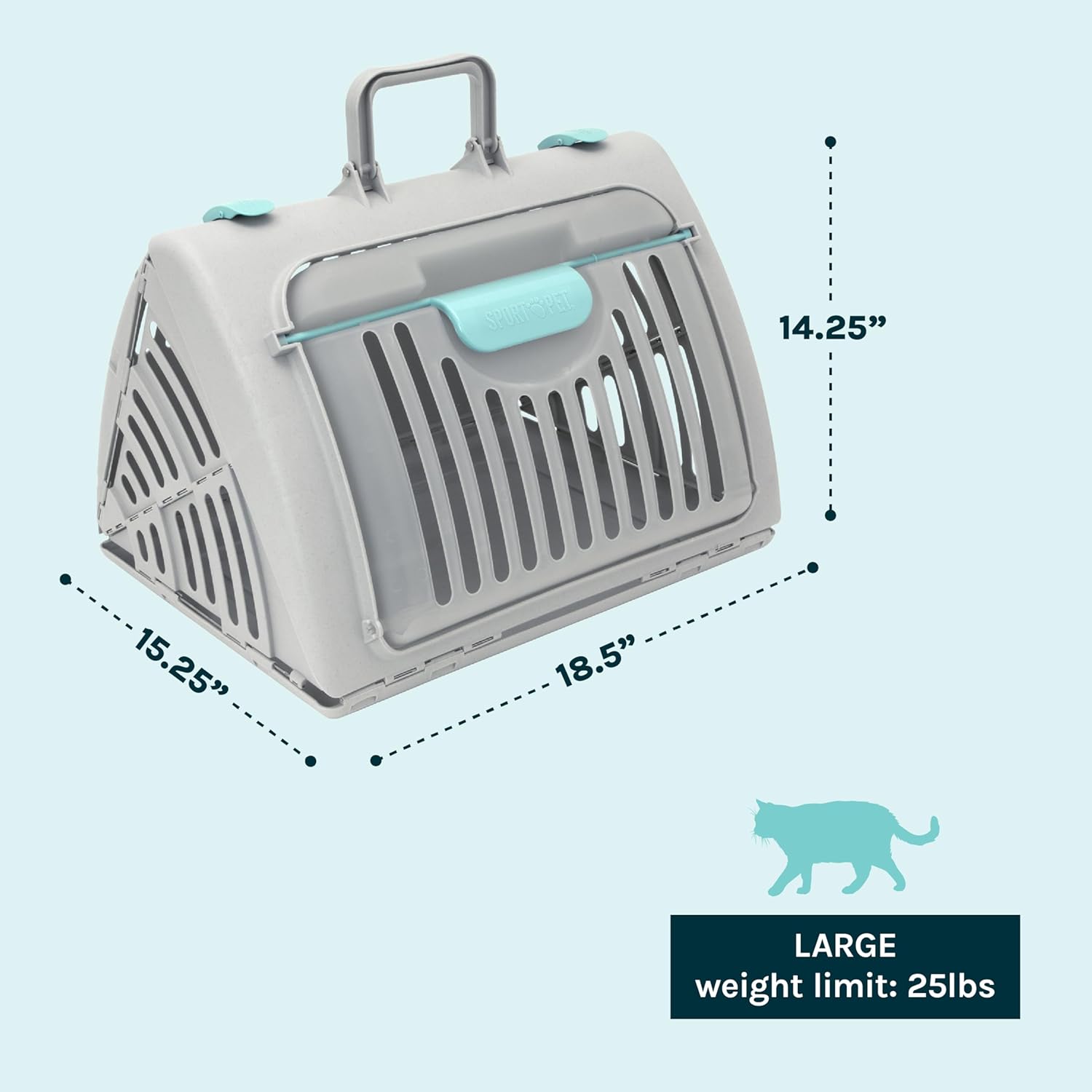 SportPet Large Hard-Sided Travel Cat Carrier - Cat Carrier with Patented Wide Side-Opening Door