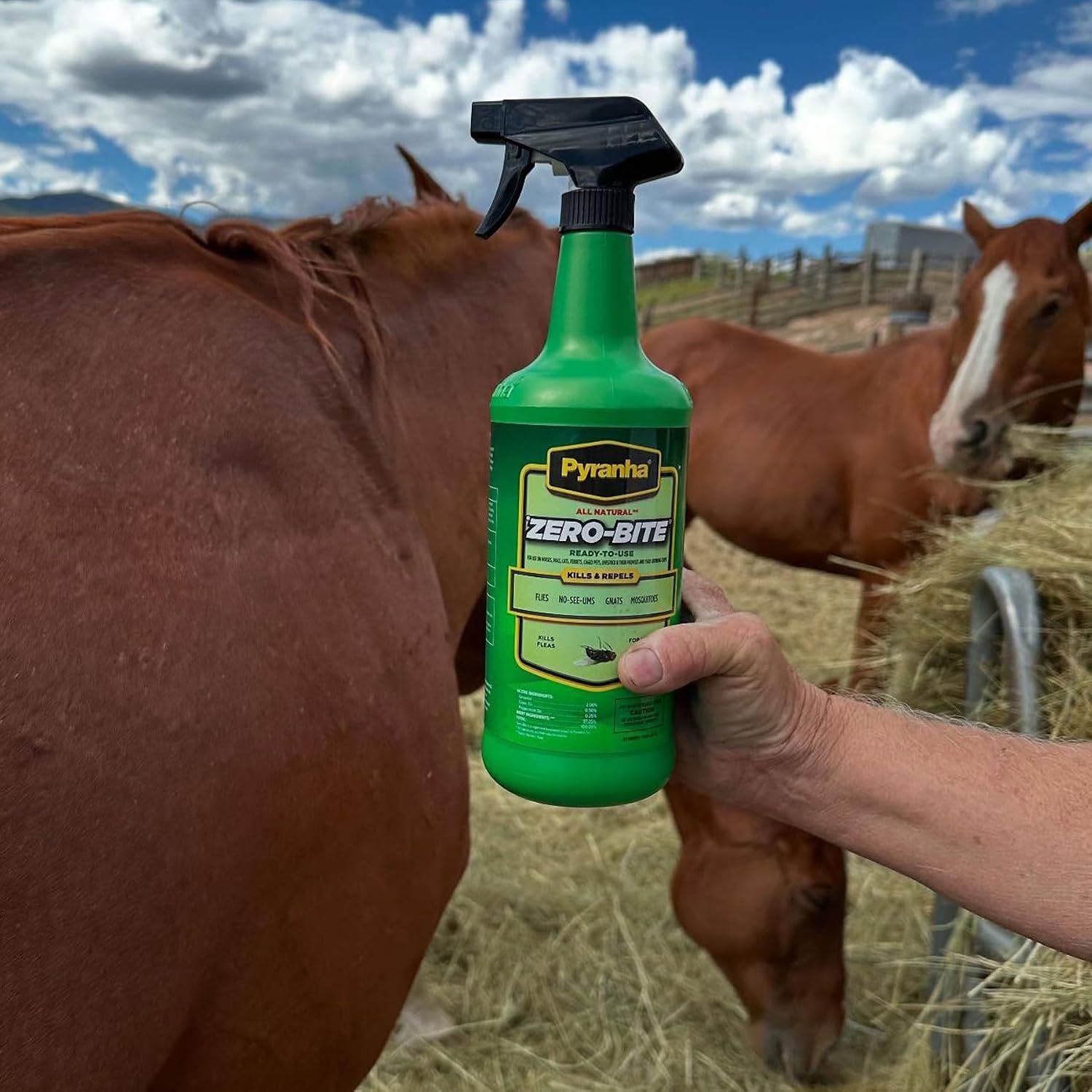 PYRANHA Zero-Bite All Natural Fly Spray - Ready to Use Water Based Repellent for Horses, Dogs, Cats, Ferrets, Caged Pets, Livestock | Repels Flies, Gnats, Mosquitoes, No-See-UMS