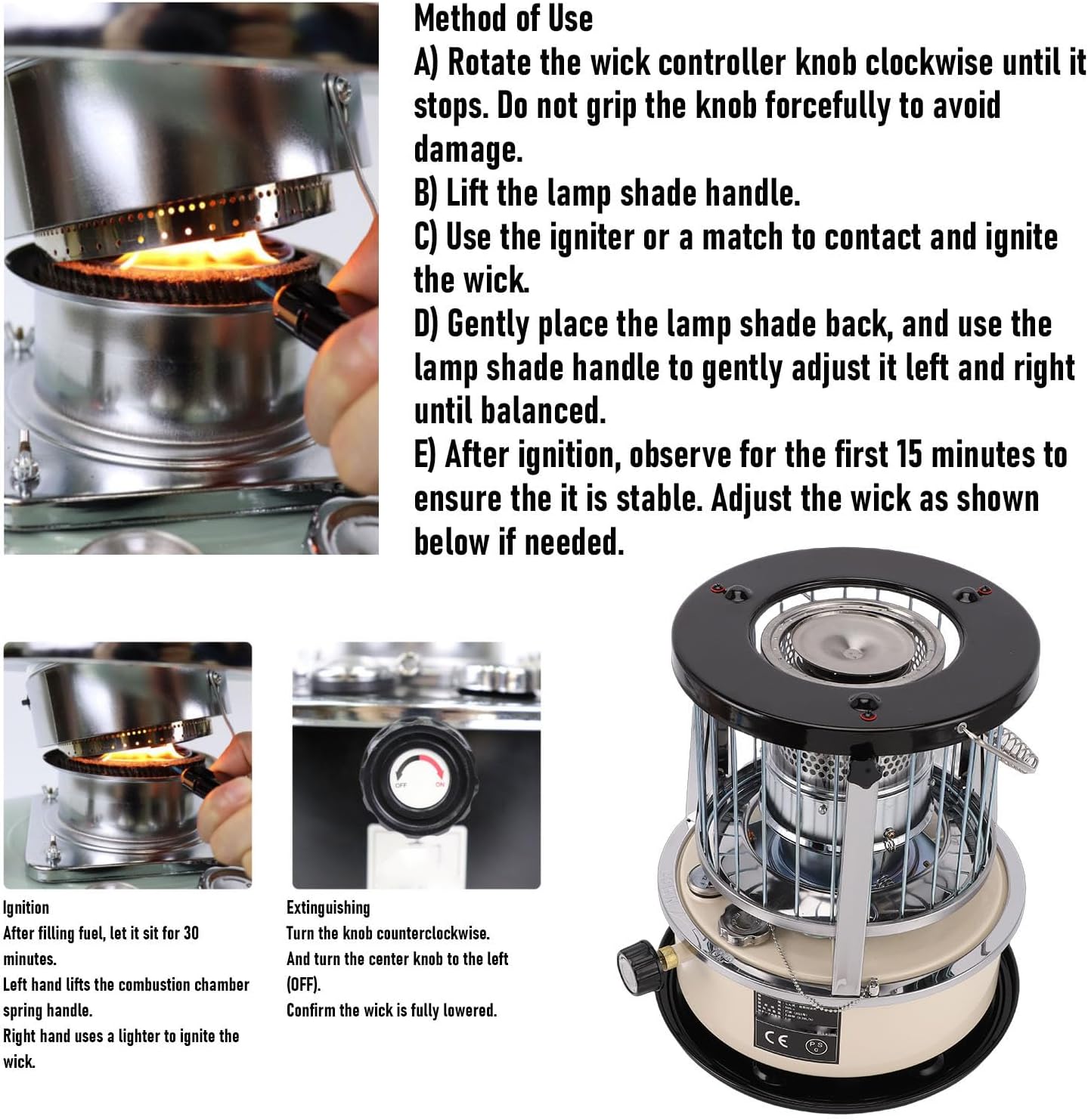 2.6KW Adjustable Height Kerosene Heater, Non-Electric Portable Radiant Heater with 25H Burn Time for Garage Camping