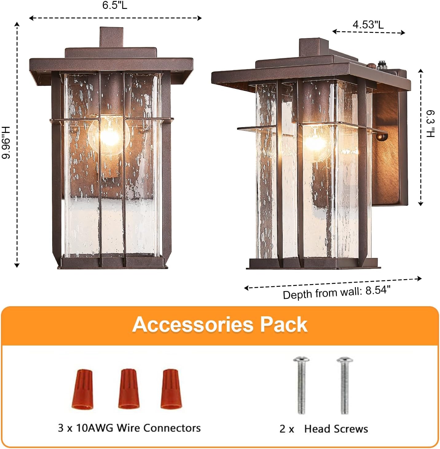 Rustic Dusk to Dawn Outdoor Wall Light Fixture 13.8"H Waterproof Exterior Wall Sconces Black Metal with Seeded Glass Sensor Outdoor Wall Lantern for