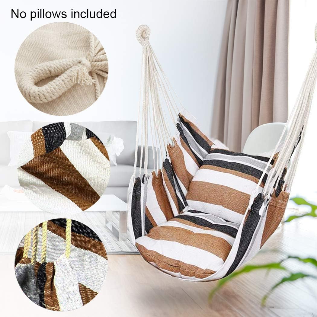 Hammock Chair Hanging Rope Swing Seat for Indoor Outdoor, Sturdy Cotton Weave Hammock Swing