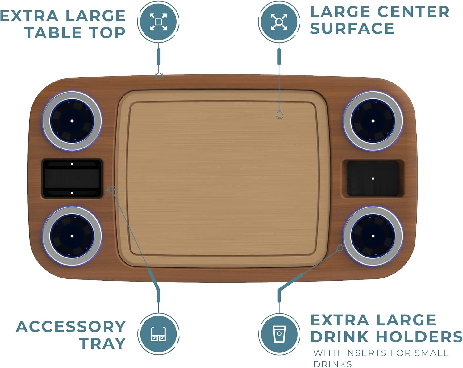 Manufacturers' Select Battery Op Lit Marine Boat Table Leg Set. Large Top with Blue LED Drink Holder. Pontoon Accessories