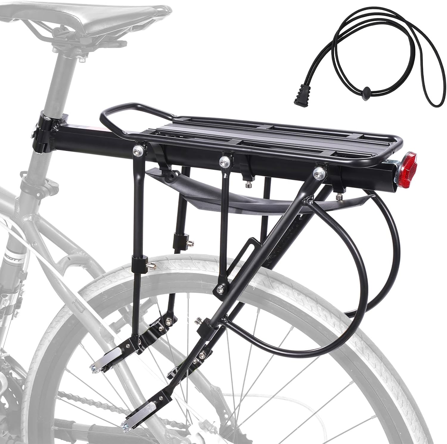 HOMEE Rear Bike Rack, Bike Cargo Racks Frame for 26"-29" Frames | Aluminum Alloy Universal Adjustable Cycling Equipment Stand Footstock Bicycle Luggage Carrier with Tools and Reflector