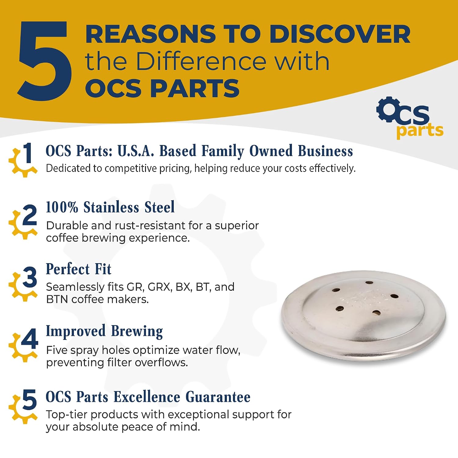 OCS Parts Premium Spray Head for Bunn Coffee Makers | Stainless Steel Sprayhead for Bunn GR, BX, and BT Series Brewers