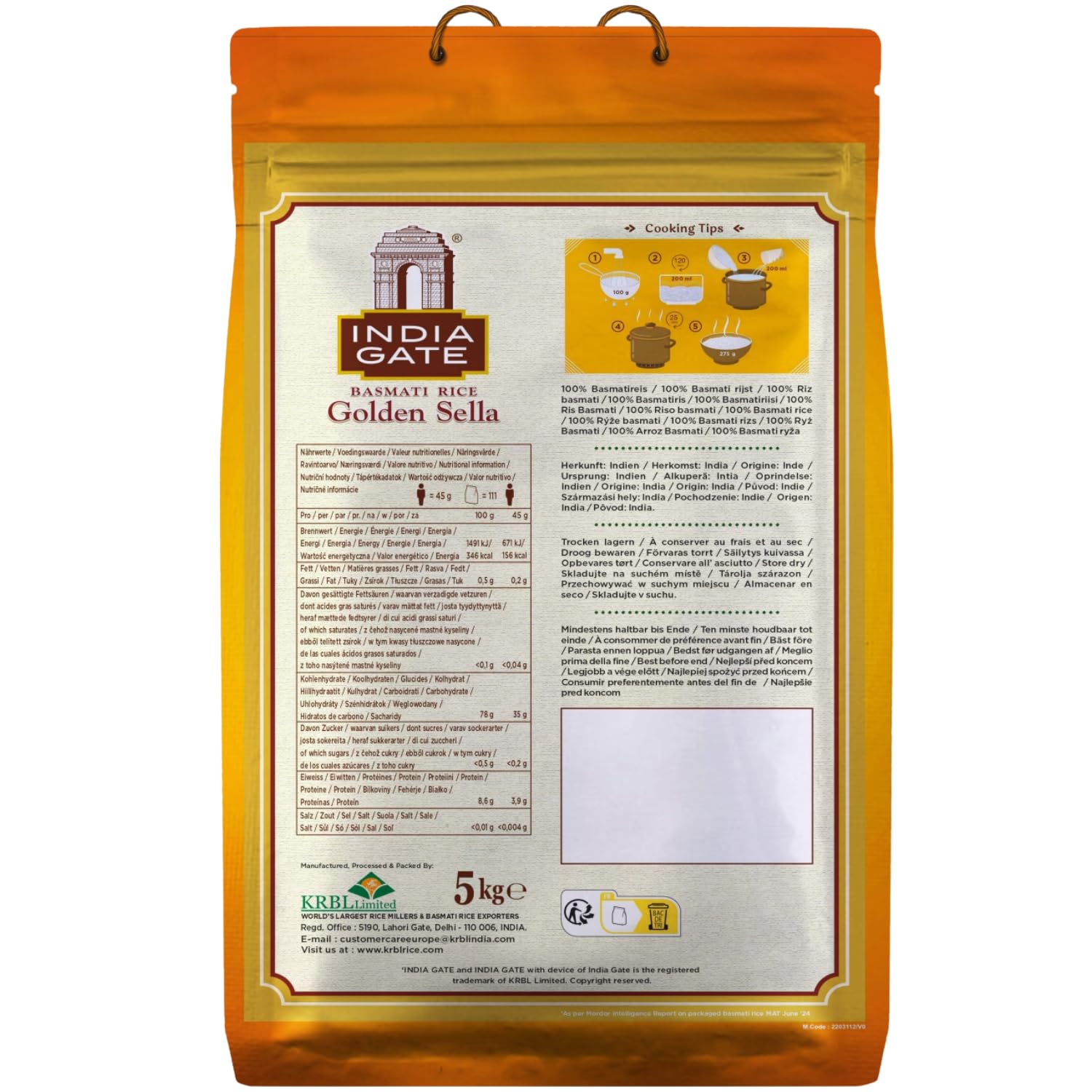 India Gate - Parboiled Basmati Rice - Golden Sella, 10 Pound Bag