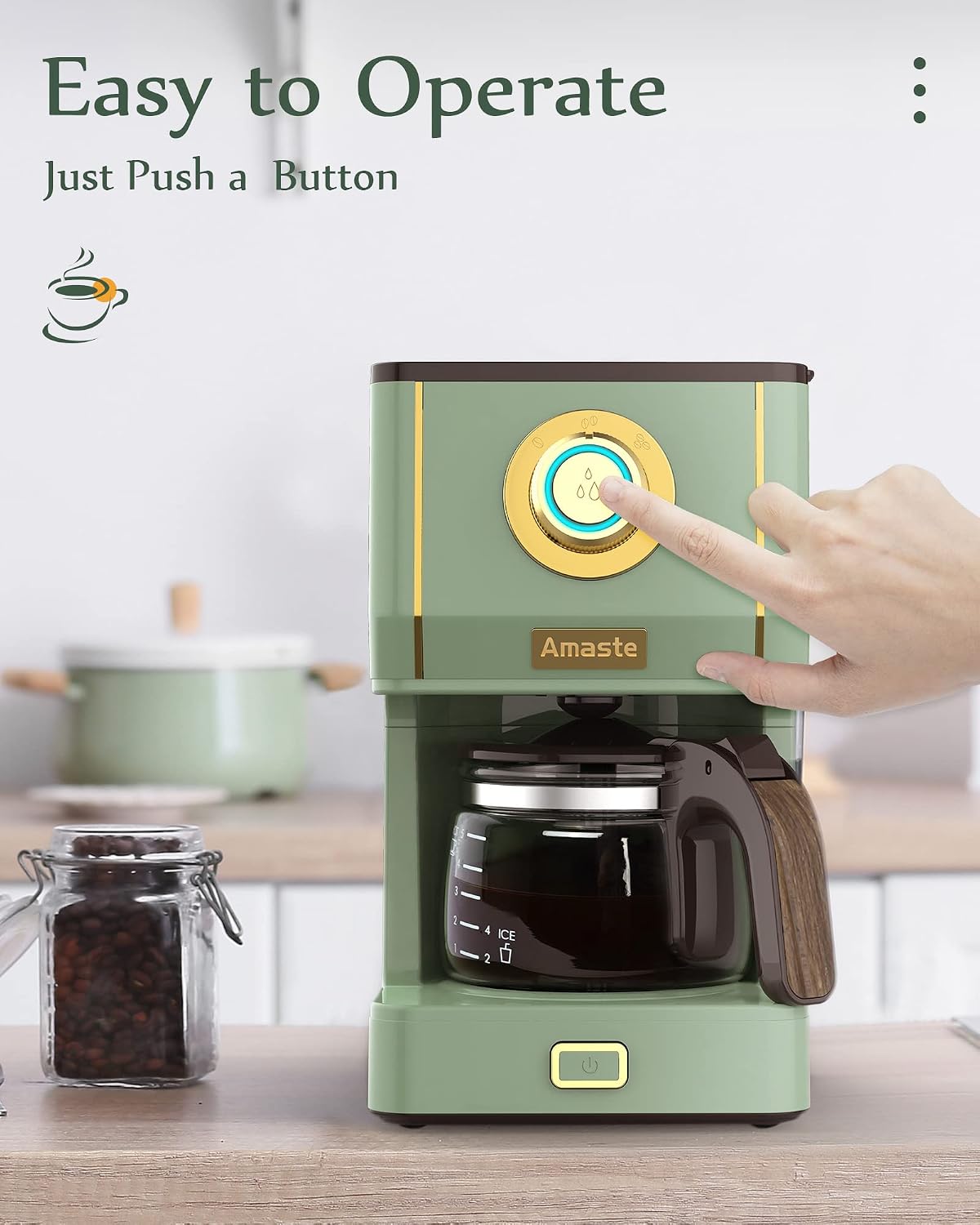 Amaste Drip Coffee Maker, Coffee Machine with 25 Oz Glass Coffee Pot, Retro Style Coffee Maker with Reusable Filter & Three Brewing Modes