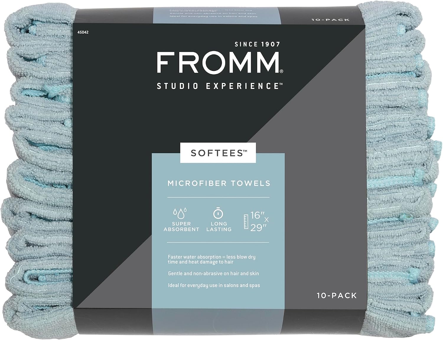 Fromm Softees Microfiber Hair Towels, Absorbent Salon Hair Towels for Hairstylists, Barbers, Spa & Gym, Fast-Drying, Ultra-Soft, Lint-Free, Multi-Purpose Towels, 16" x 29"- 10-Pack - Black