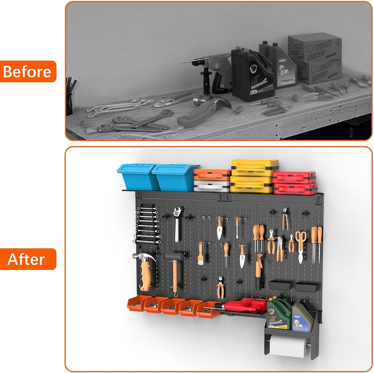 TORACK Pegboard Wall Organizer Kit 48x24 in, Garage Metal Tool Pegboard