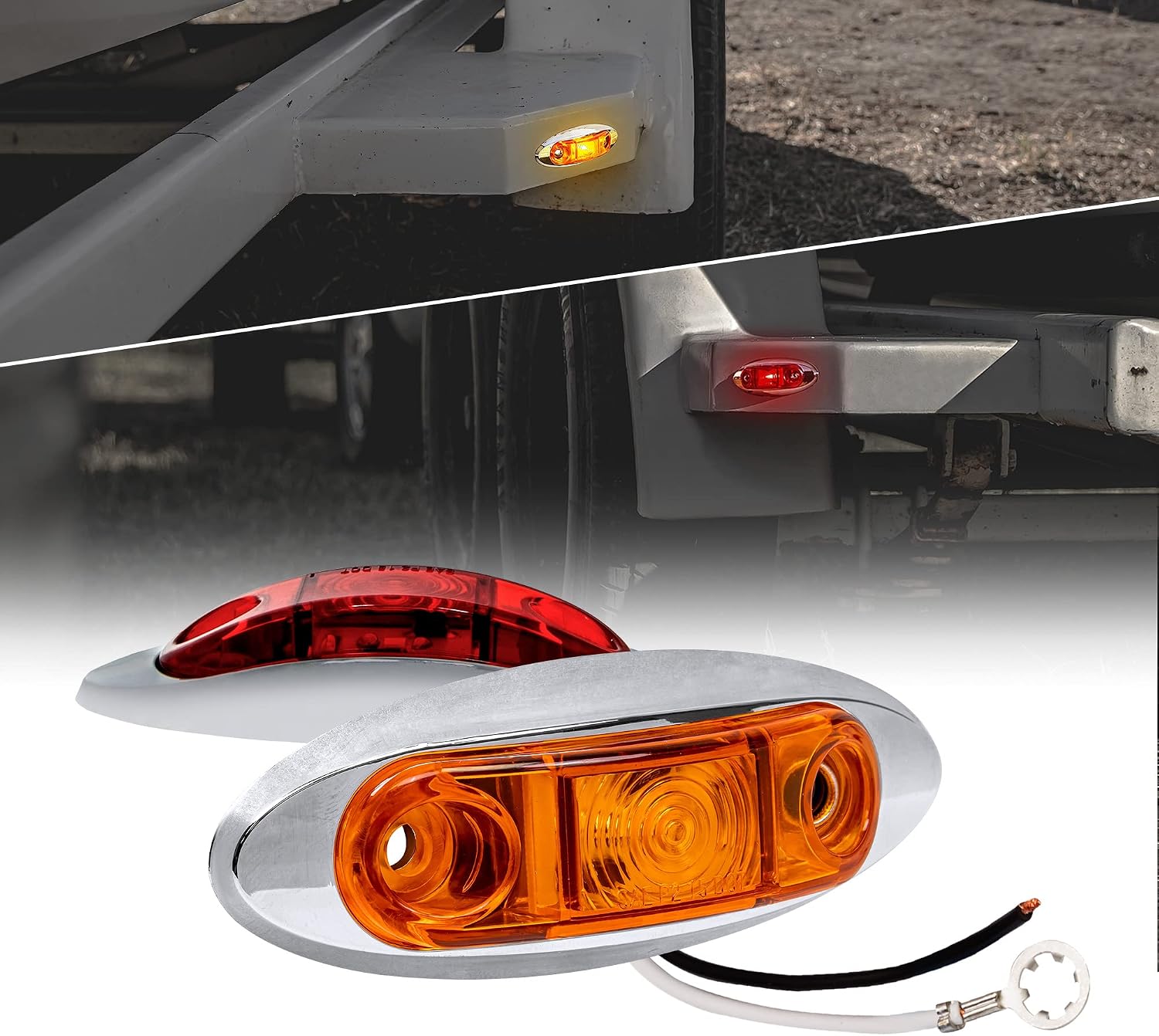 TRUE MODS 2pc 2.5" Amber Oval LED Trailer Marker Lights for Boat Trailer RV