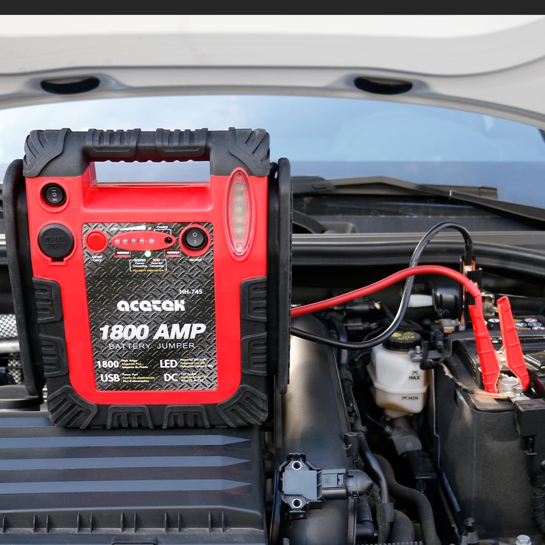 1800A Peak Car Jump Starter, 20000mAh Battery Booster for up to 6.5L Gas/5L Diesel Engines, 12V Portable Power Bank with LED Light, USB Outports