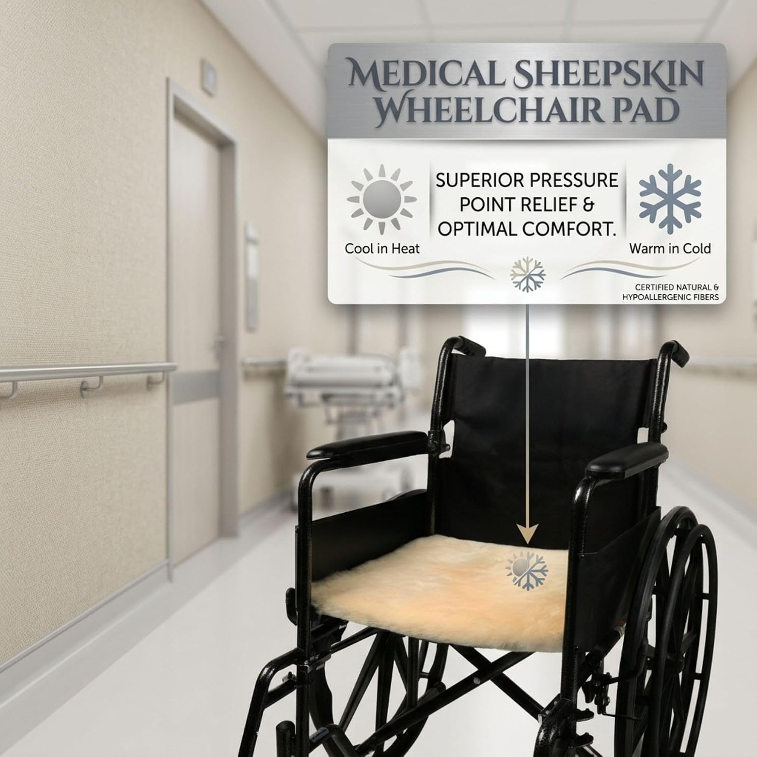 Natural Medical Sheepskin Pad, Non-Slip Back, Natural, 17 x 17 in, 1 Pack