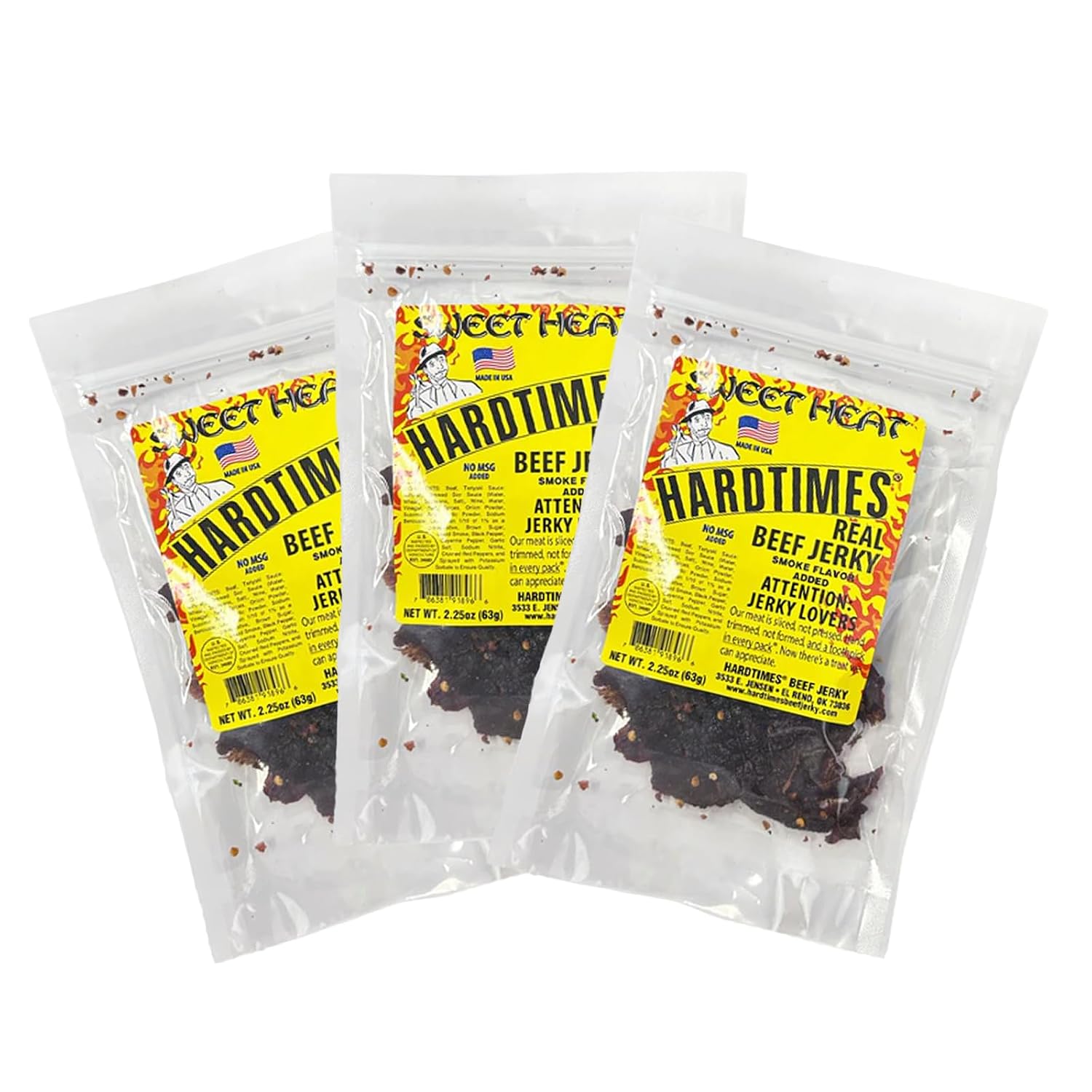 Hardtimes Original Beef Jerky, High Protein Snack, 4 x 2.25 oz Bags