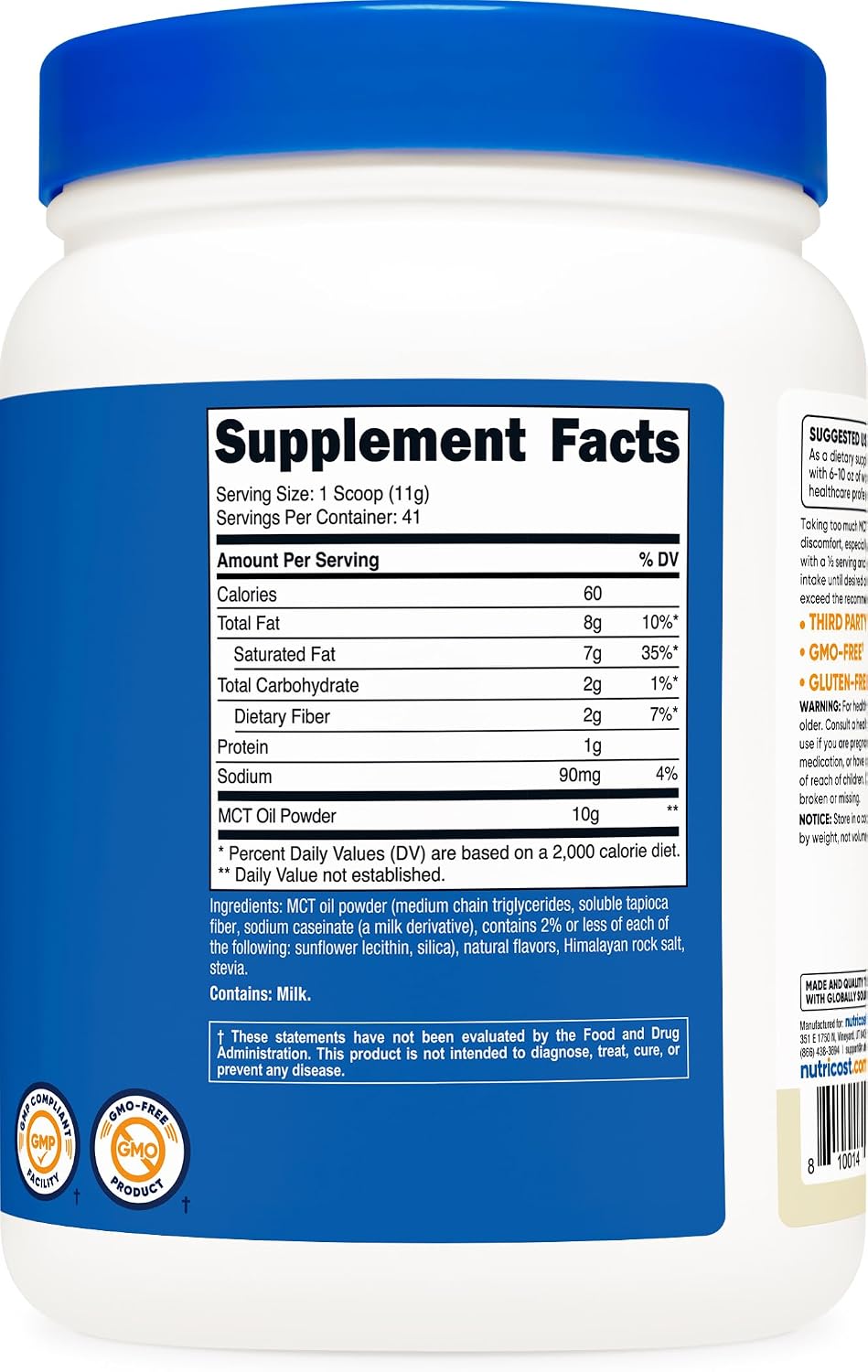 Nutricost Premium MCT Oil Powder (Vanilla) 1 LB, Zero Net Carbs, GMO-Free