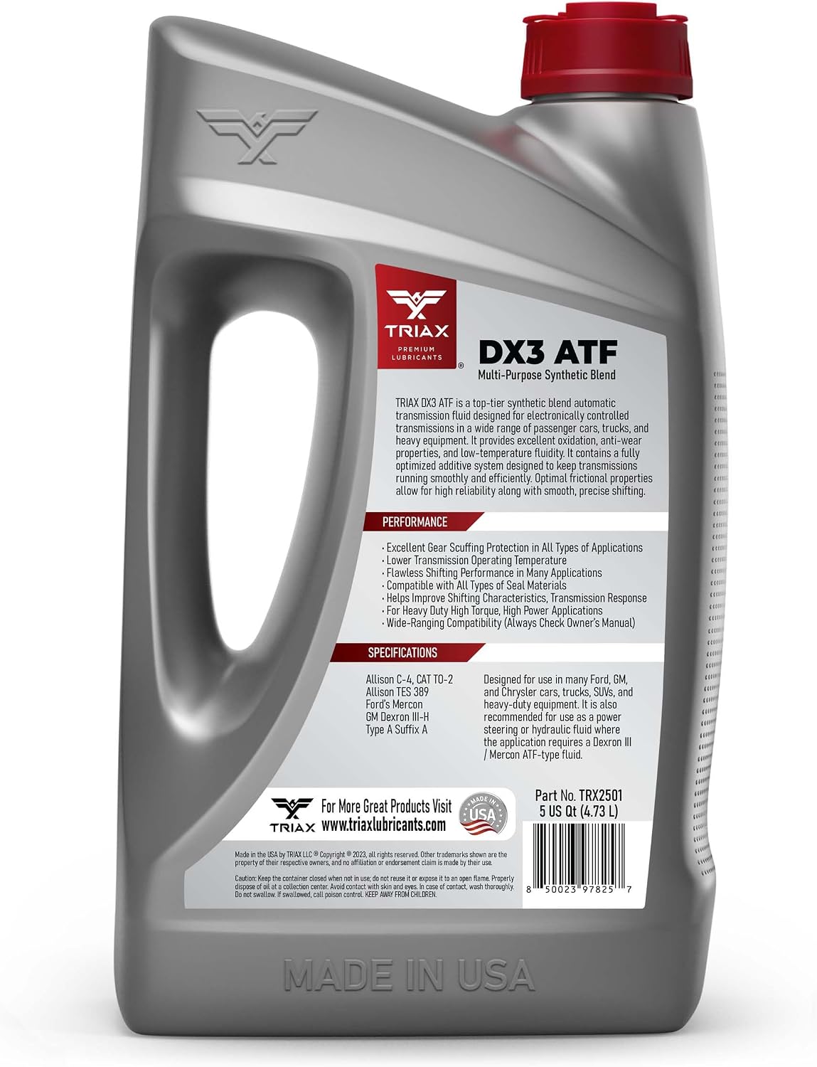 TRIAX DX3 ATF - Compatible with All GM Dexron III and Ford Mercon Applications- Multi-Purpose, Friction Optimized, High Mileage Automatic Transmission Fluid (5 Gallon)