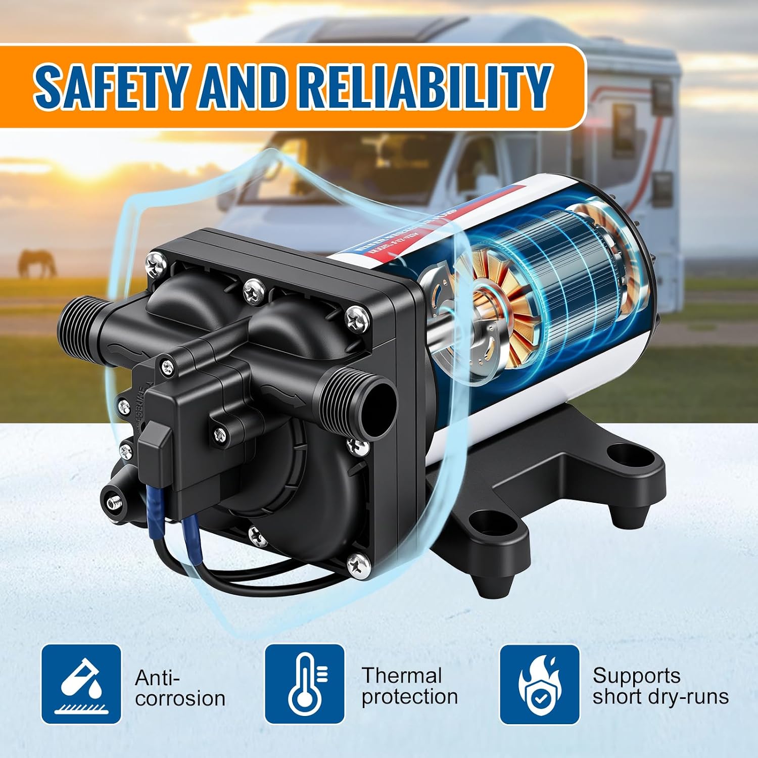 YOUNGTREE 55-Series 110V AC Fresh Water Diaphragm Pump 7GPM 70PSI 110volt 5-Chamber Water Pressure Washdown Pump On Demand with Pressure Switch for Irrigating, Home, Sprinkler, RV, Marine