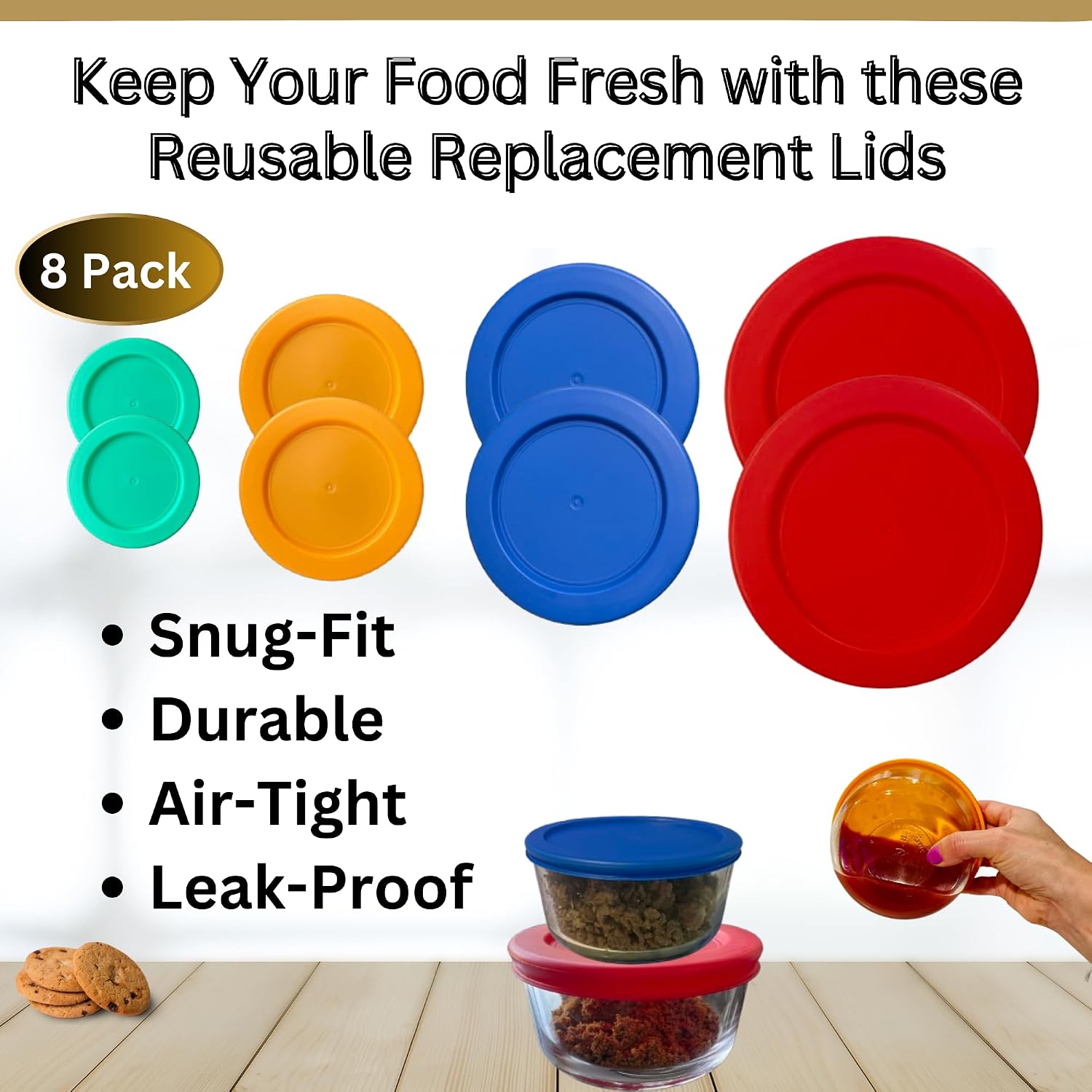 1, 2, 4 & 7 Cup Green, Orange, Blue, Red Replacement Lids/Covers for Pyrex