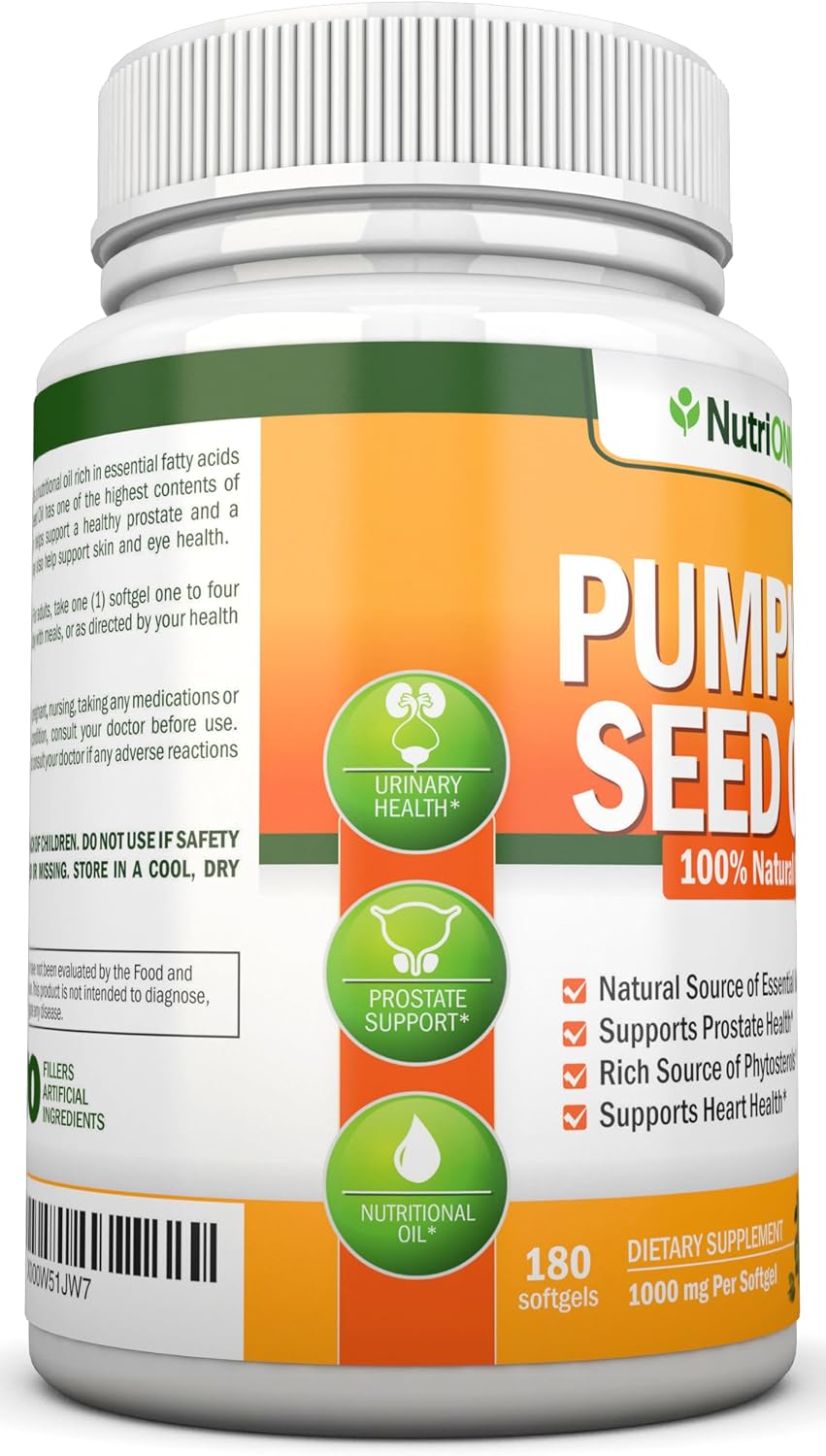 NutriONN Pumpkin Seed Oil - 1000MG - 180 Softgels - Cold-Pressed Natural Pumpkin Seed Oil - Natural Source of Essential Fatty Acids - Great for Hair