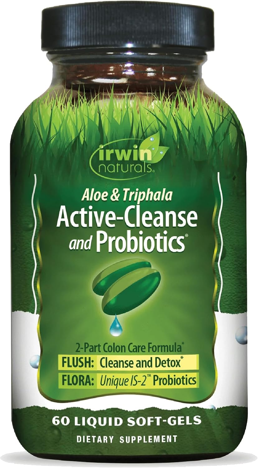 Irwin Naturals Aloe & Triphala Active Cleanse + Probiotics 60 Softgels | Natural Digestive Support | Gentle | Effective Detox + Elimination 2-Part Colon Care | Nourish + Balance | 60 Softgels