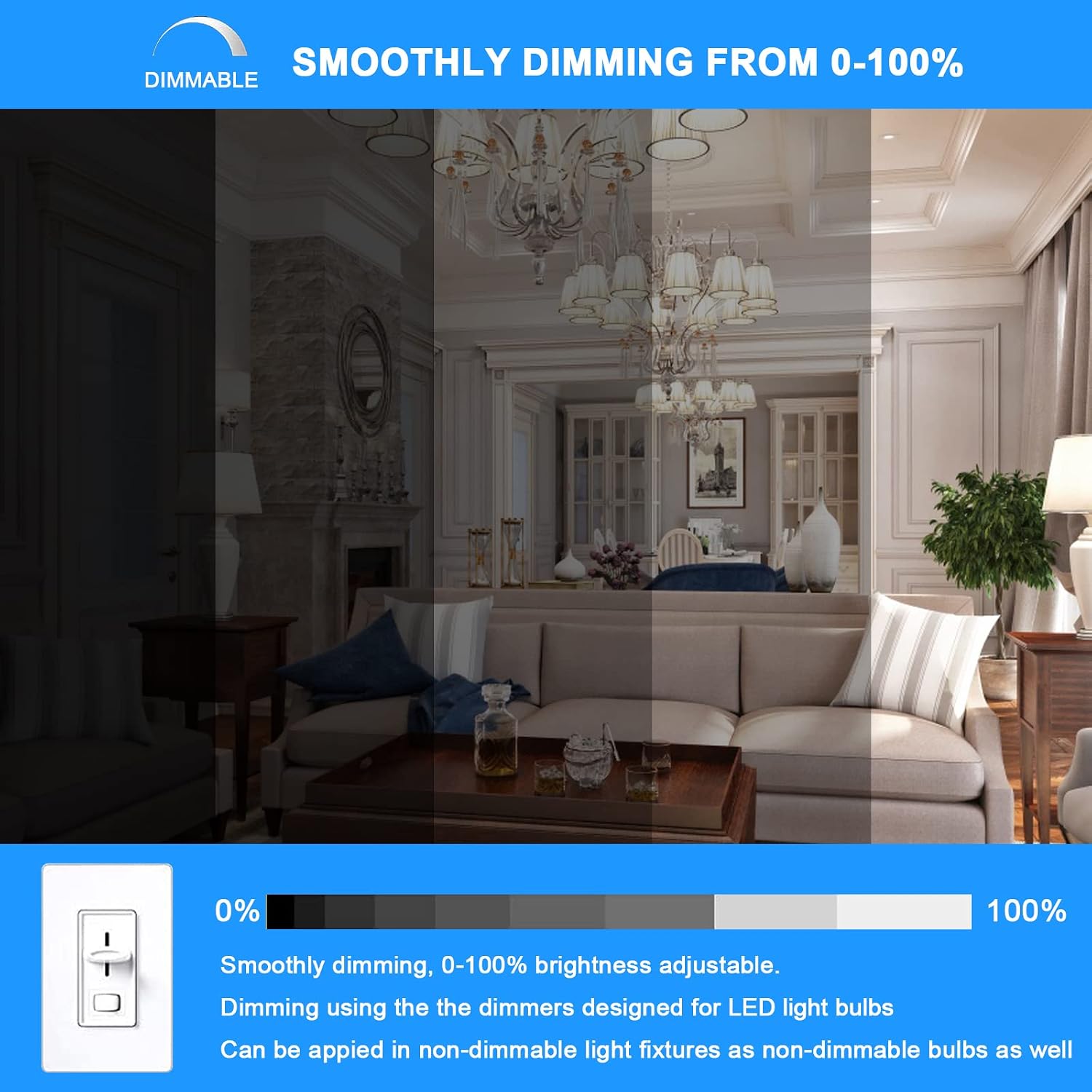 E12 LED Bulb Dimmable 7W Equivalent to 60W Halogen Bulb, Warm White 3000K T6 C7 E12 Candelabra Bulb 60 Watt for Ceiling Fan, Chandelier Lighting, AC120V Kx-2000 Bulbrite Replacement (6 Pack)